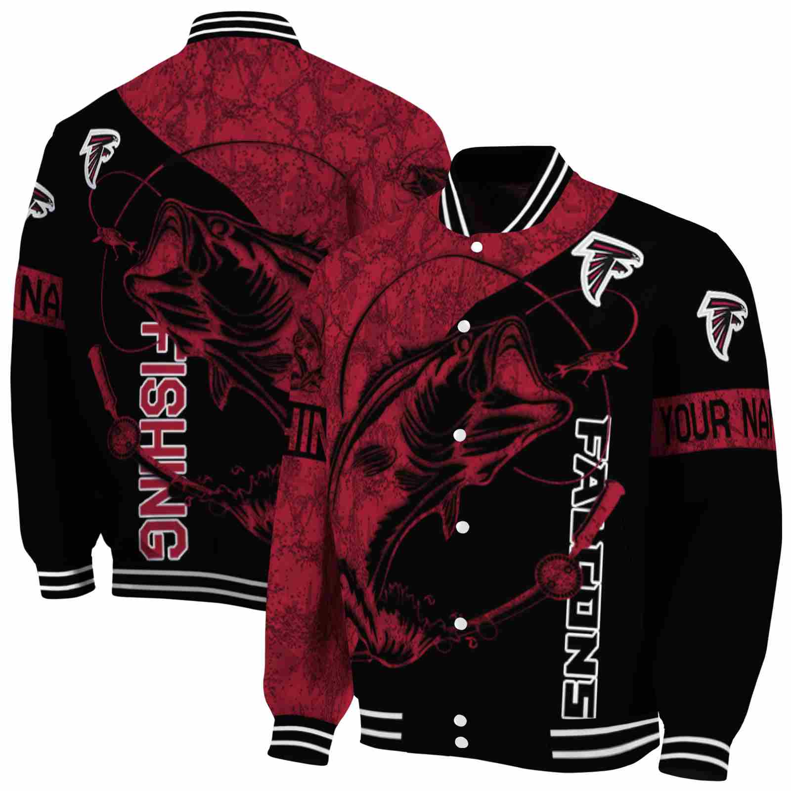 NFL Atlanta Falcons Fishing Rod Black Custom Baseball Jacket Sport Fans Gear