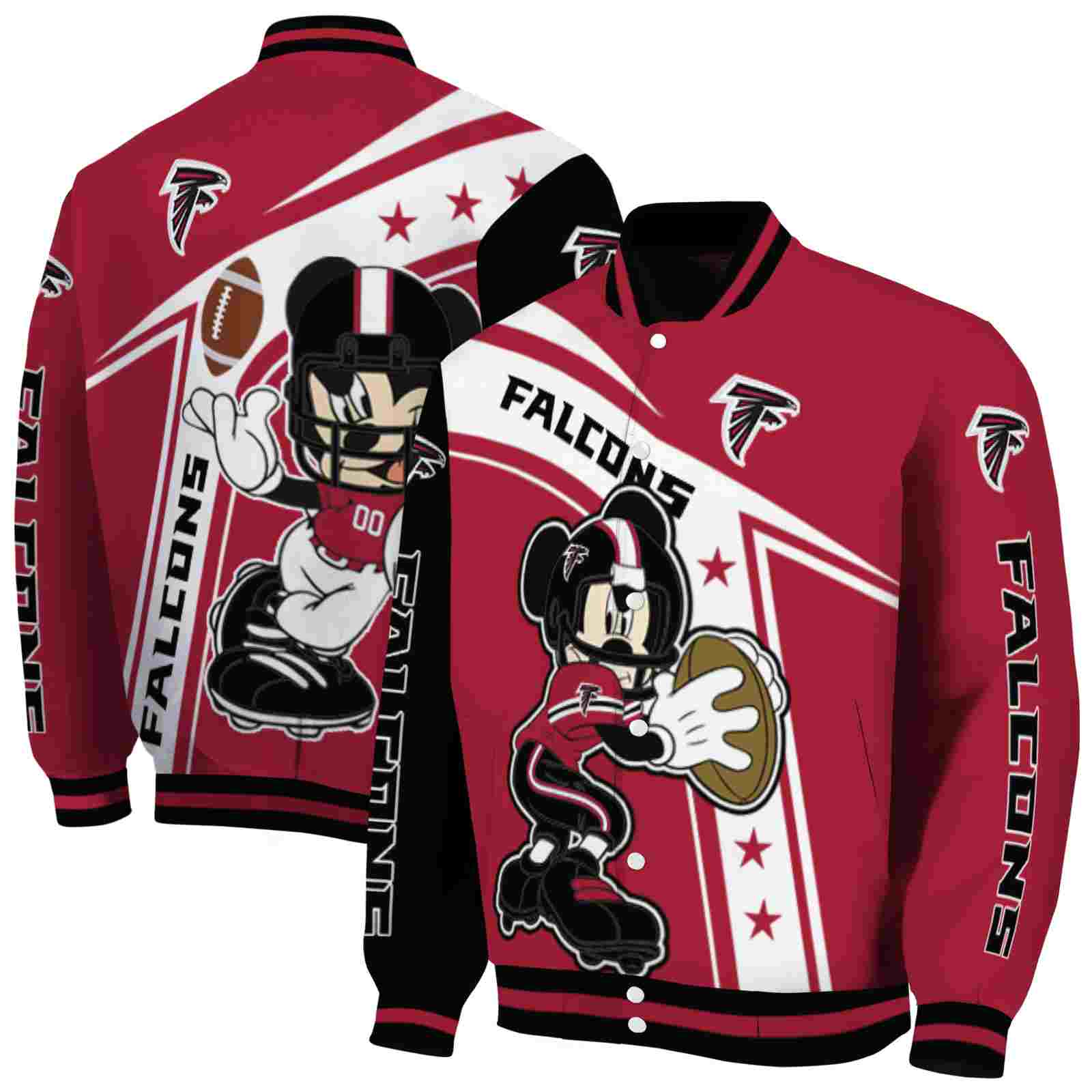 NFL Atlanta Falcons Mickey Football Red White Custom Baseball Jacket Sport Fans Gear