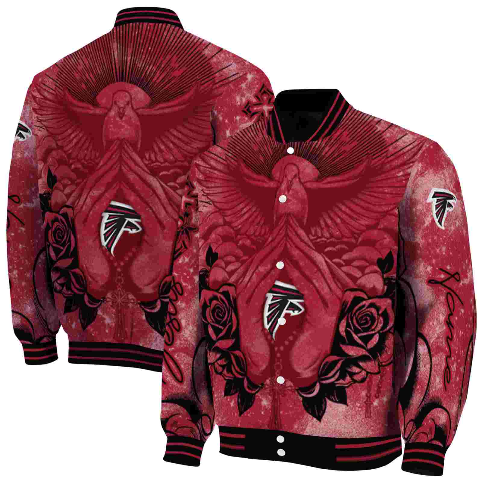 NFL Atlanta Falcons Praying Hands Red Custom Baseball Jacket Sport Fans Gear