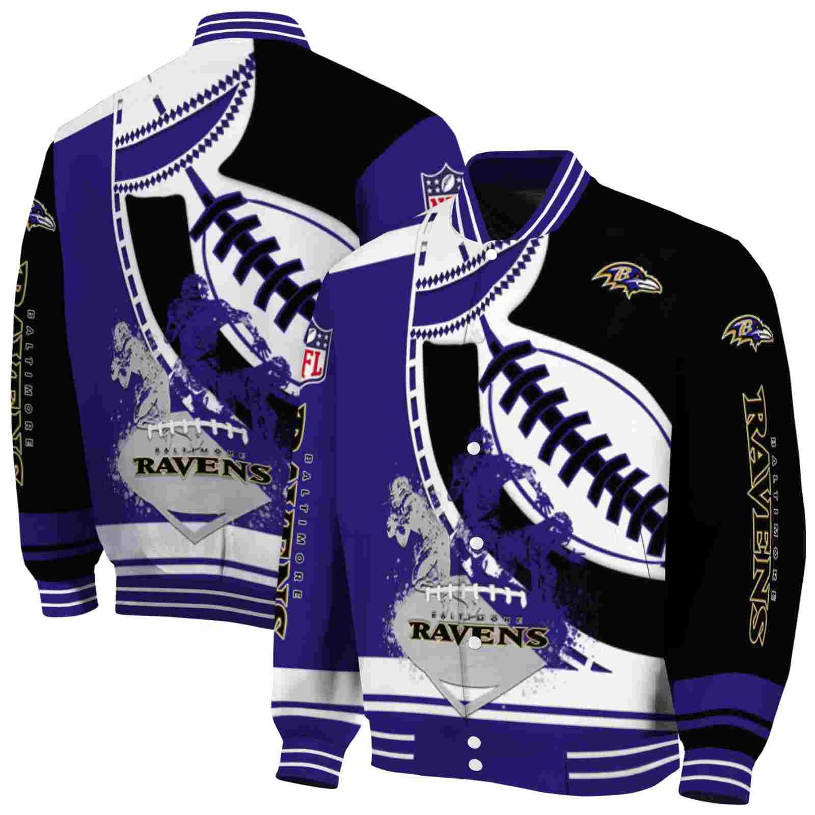NFL Baltimore Ravens Baseball Stitching Black White Custom Baseball Jacket Sport Fans Gear