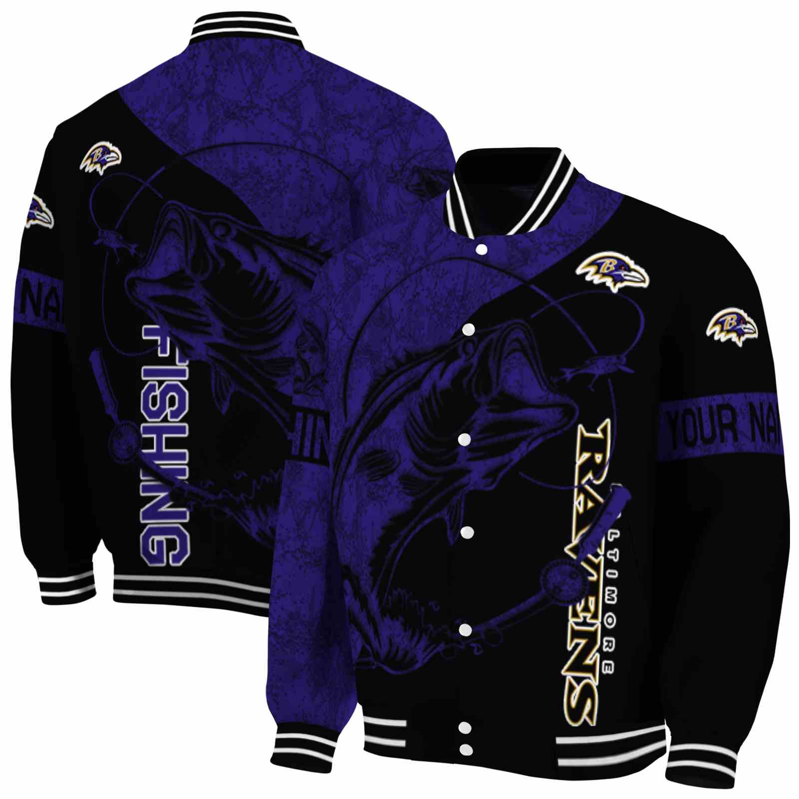NFL Baltimore Ravens Fishing Rod Black Custom Baseball Jacket Sport Fans Gear