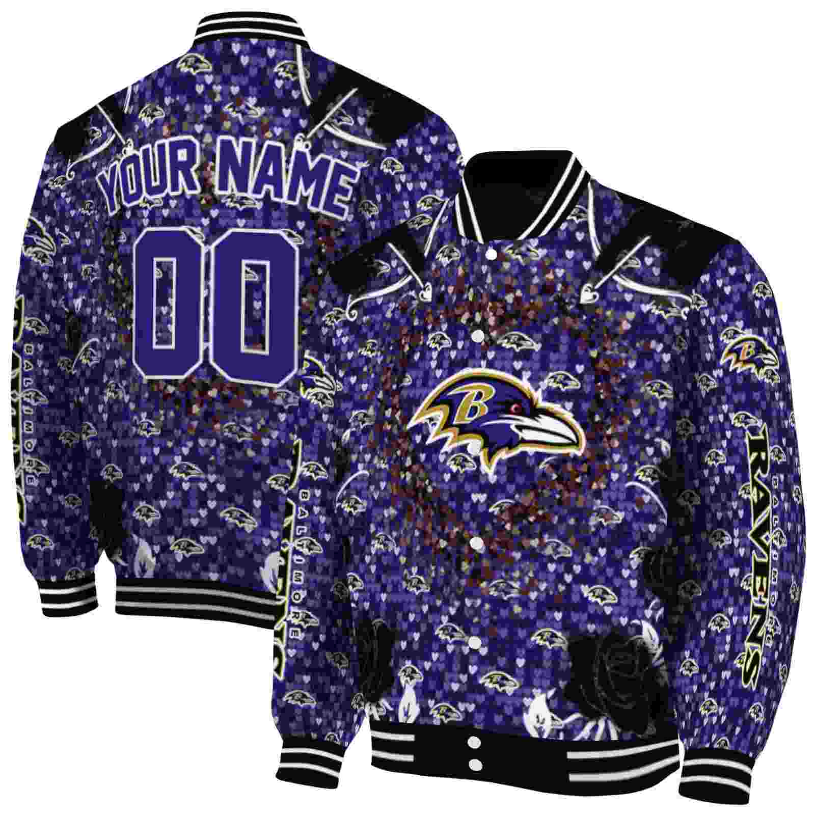NFL Baltimore Ravens Heart Explosion Purple Custom Baseball Jacket Sport Fans Gear