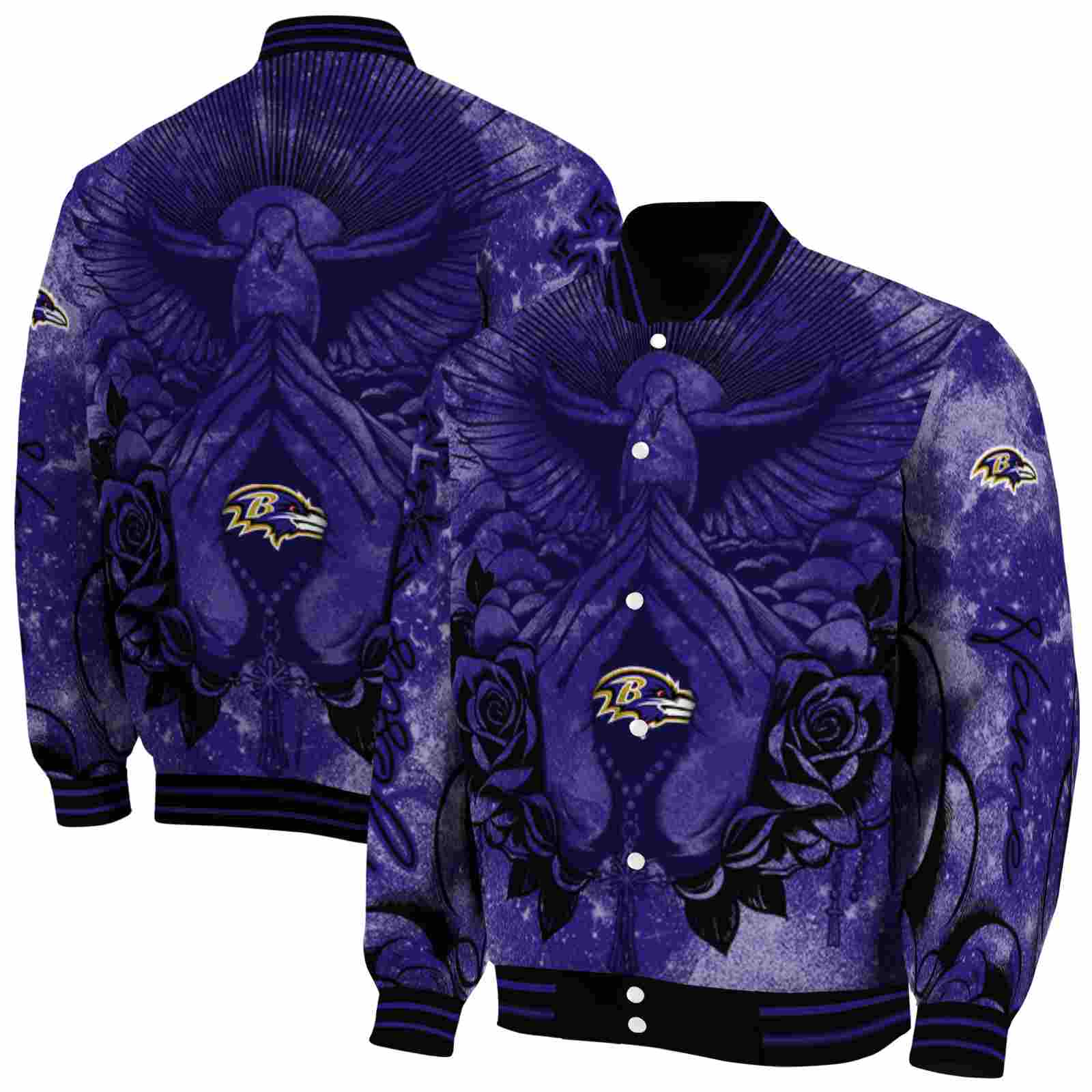 NFL Baltimore Ravens Praying Hands Purple Custom Baseball Jacket Sport Fans Gear