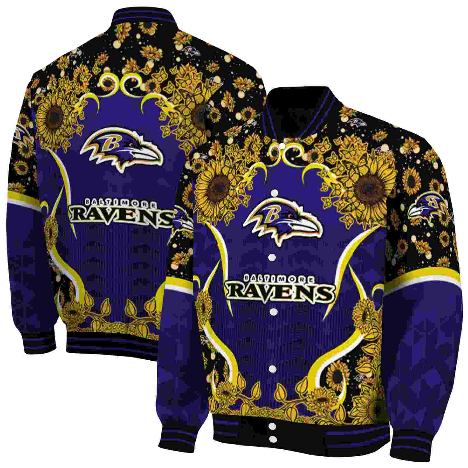 NFL Baltimore Ravens SuNFL ower Bloom Purple Yellow Custom Baseball Jacket Sport Fans Gear