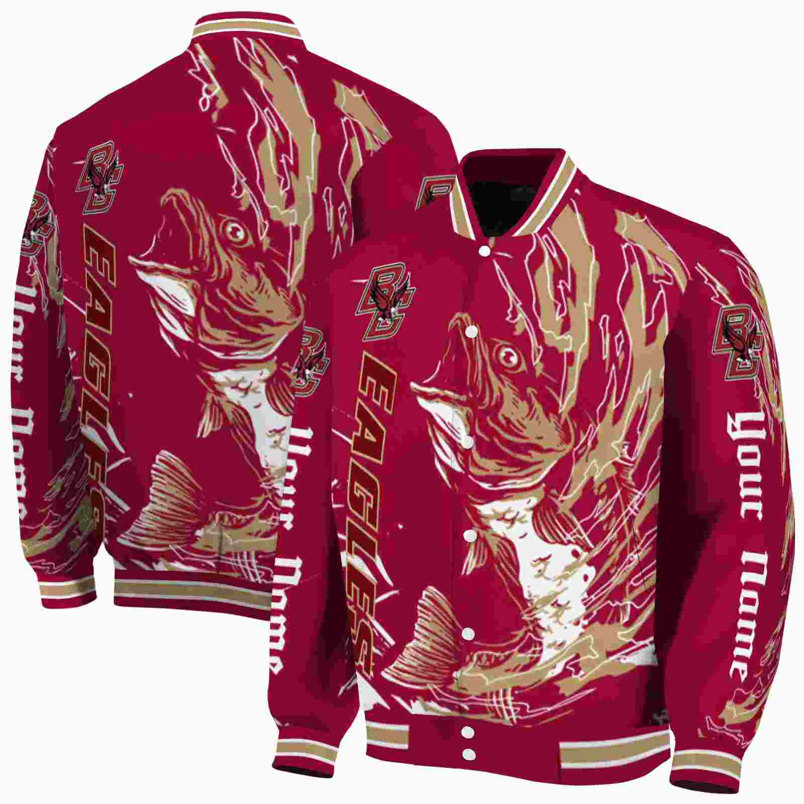 NFL Boston College Eagles Fishing Passion Maroon White Custom Baseball Jacket Sport Fans Gear