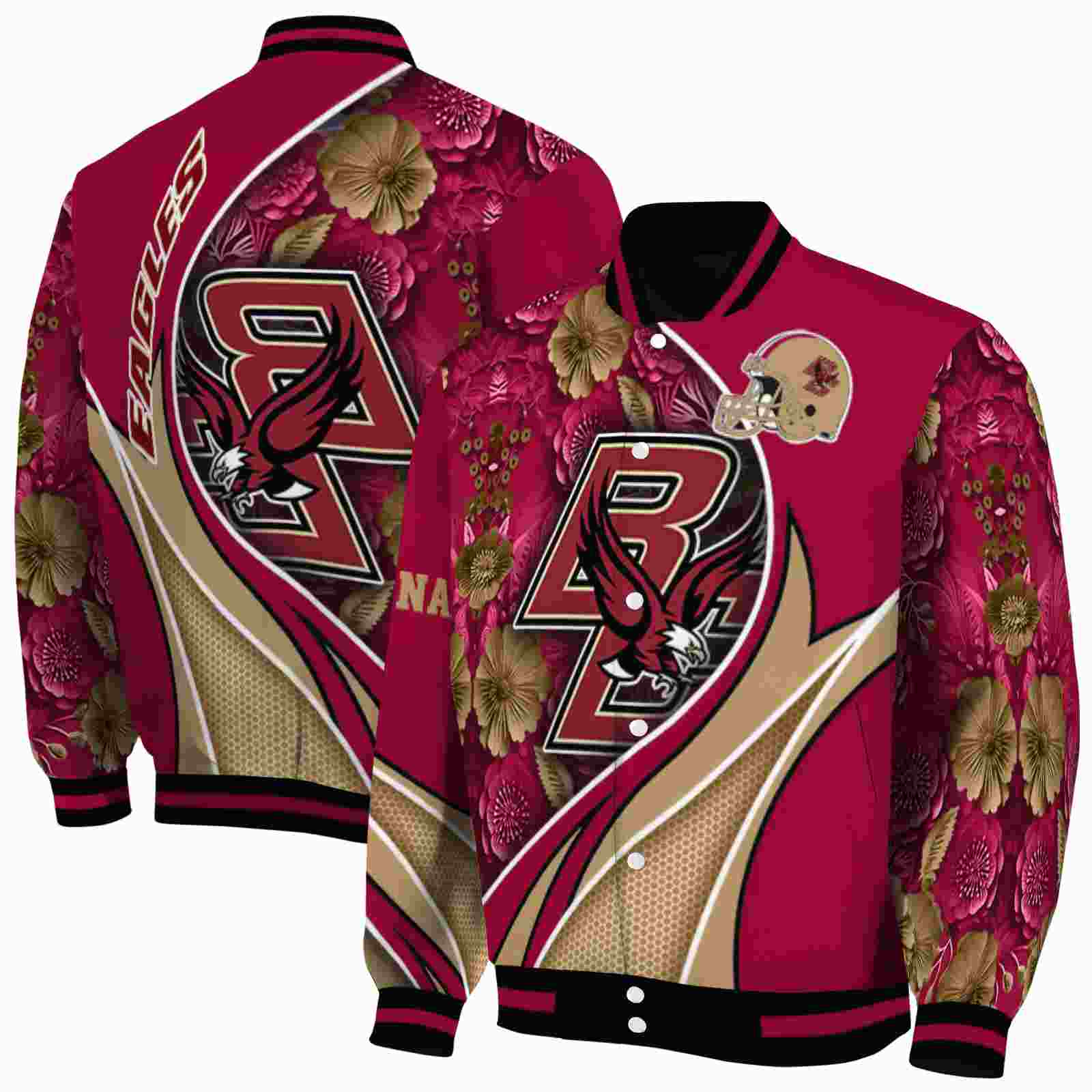 NFL Boston College Eagles Floral Print Maroon Custom Baseball Jacket Sport Fans Gear