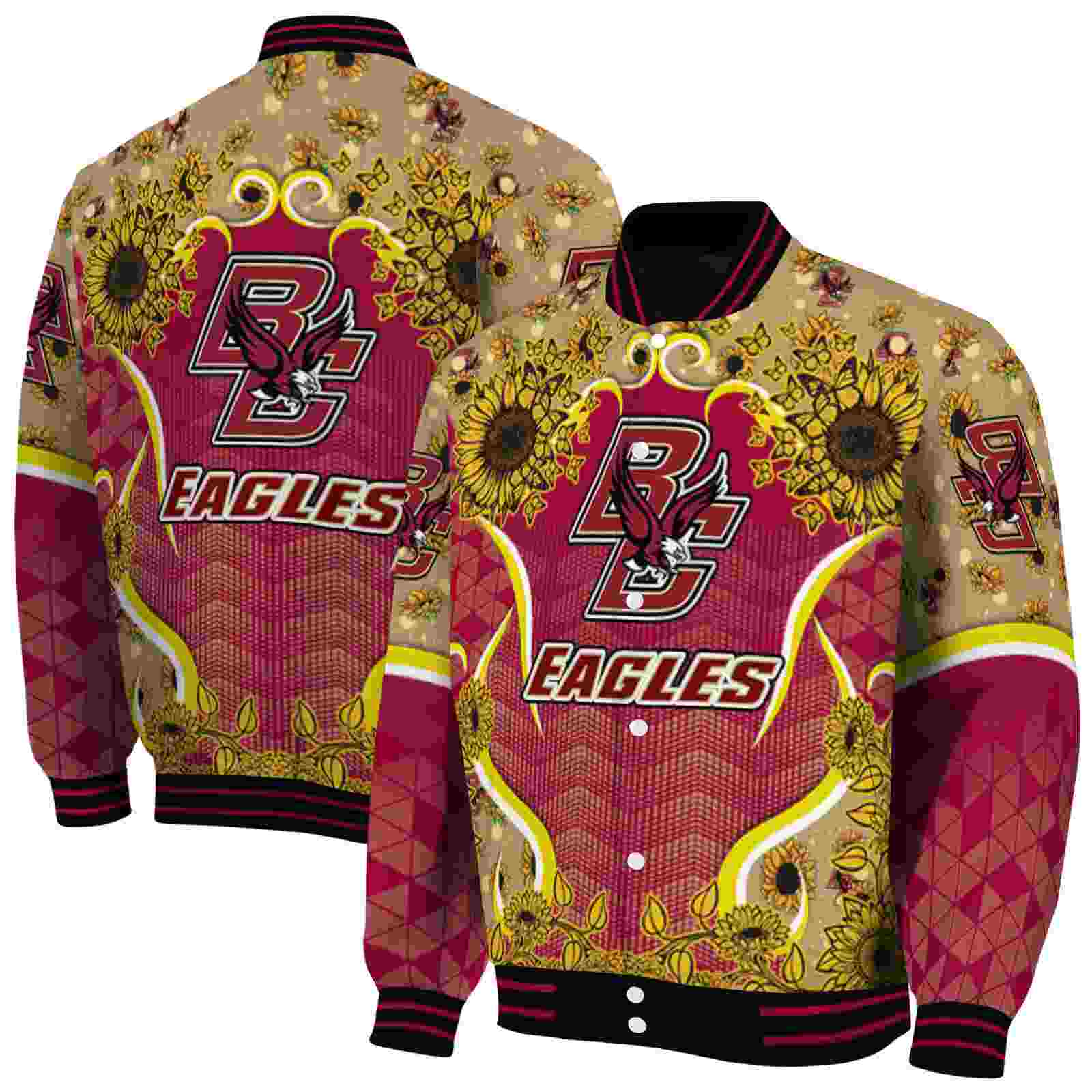 NFL Boston College Eagles SuNFL ower Bloom Maroon Yellow Custom Baseball Jacket Sport Fans Gear