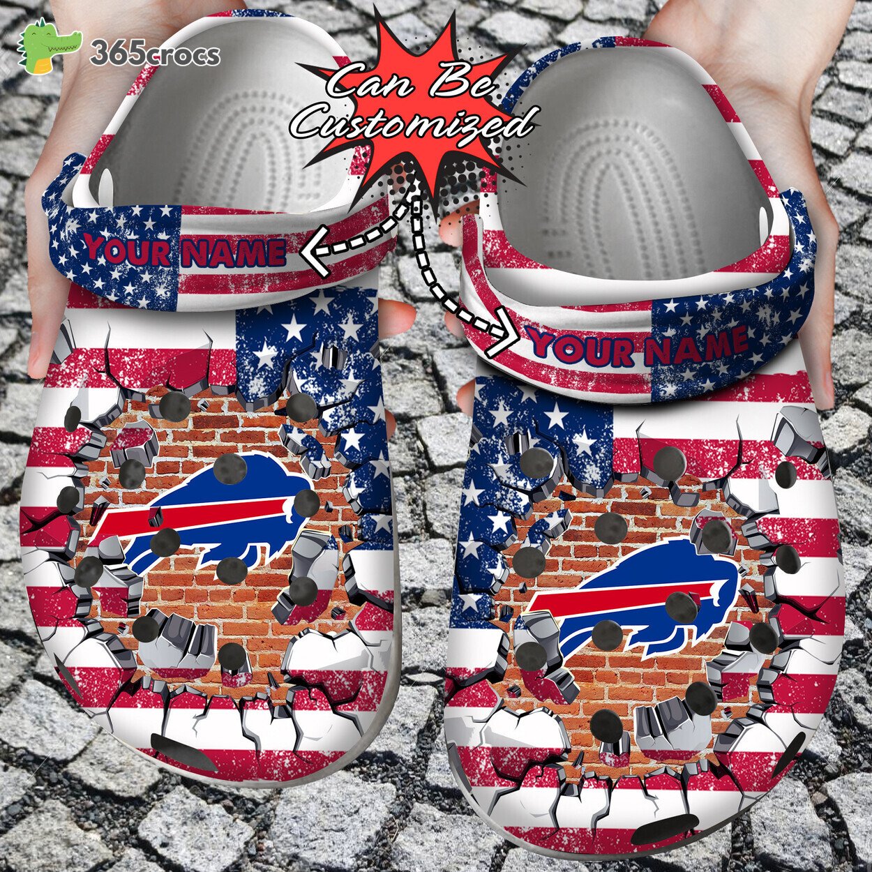 Nfl Buffalo Bills American Flag Breaking Wall Crocs