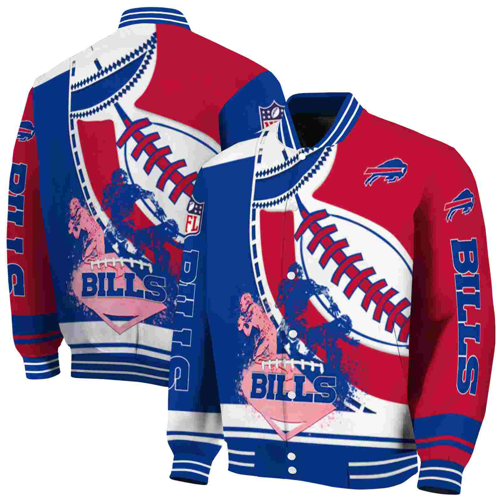 NFL Buffalo Bills Baseball Stitching Red White Custom Baseball Jacket Sport Fans Gear