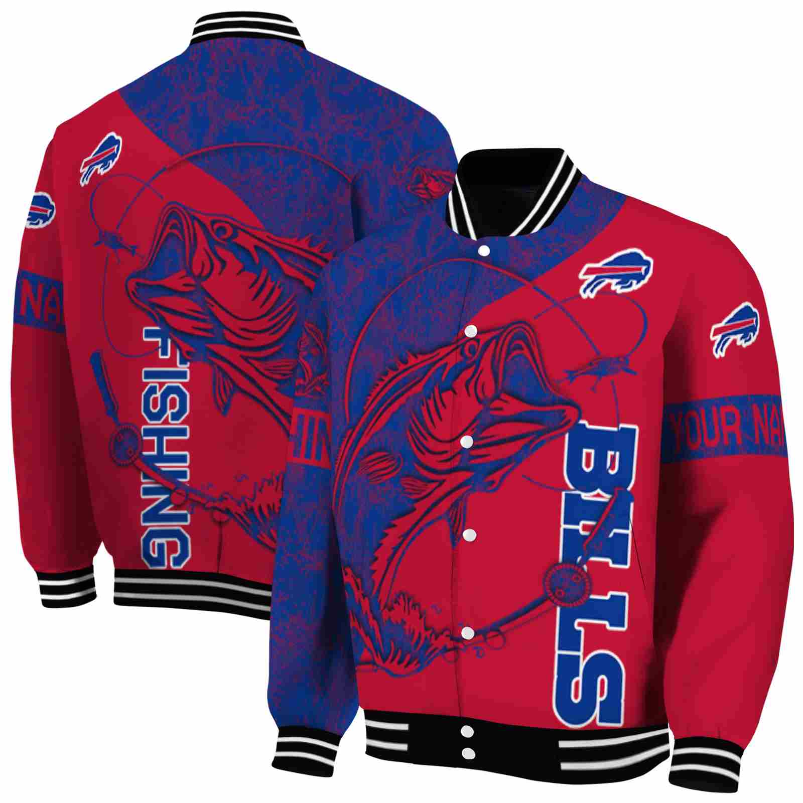 NFL Buffalo Bills Fishing Rod Red Custom Baseball Jacket Sport Fans Gear