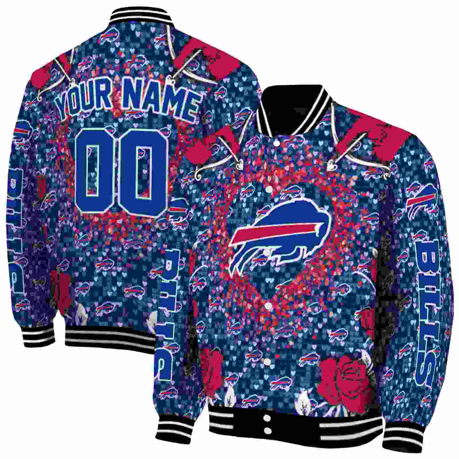 NFL Buffalo Bills Heart Explosion Blue Custom Baseball Jacket Sport Fans Gear