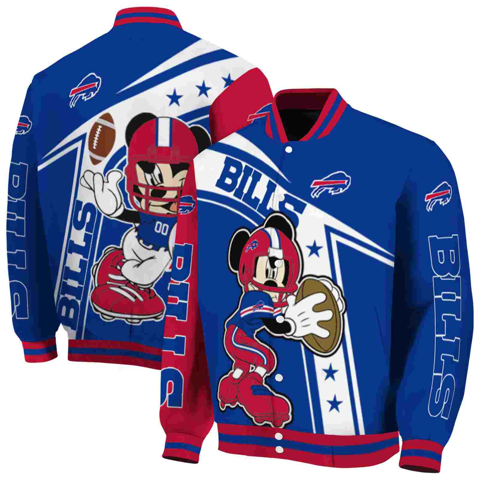 NFL Buffalo Bills Mickey Football Blue White Custom Baseball Jacket Sport Fans Gear