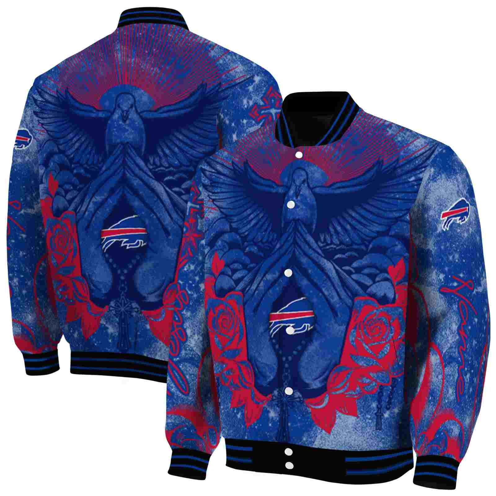 NFL Buffalo Bills Praying Hands Blue Custom Baseball Jacket Sport Fans Gear