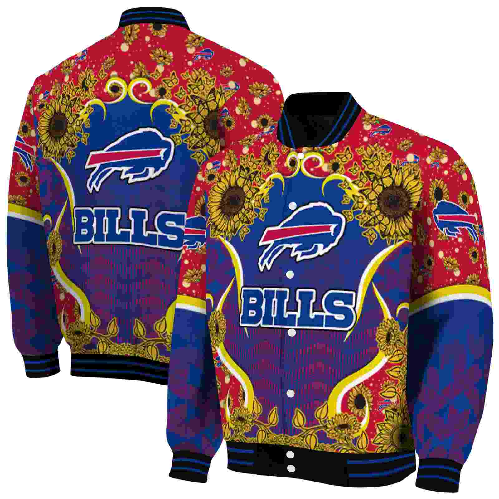 NFL Buffalo Bills SuNFL ower Bloom Blue Yellow Custom Baseball Jacket Sport Fans Gear