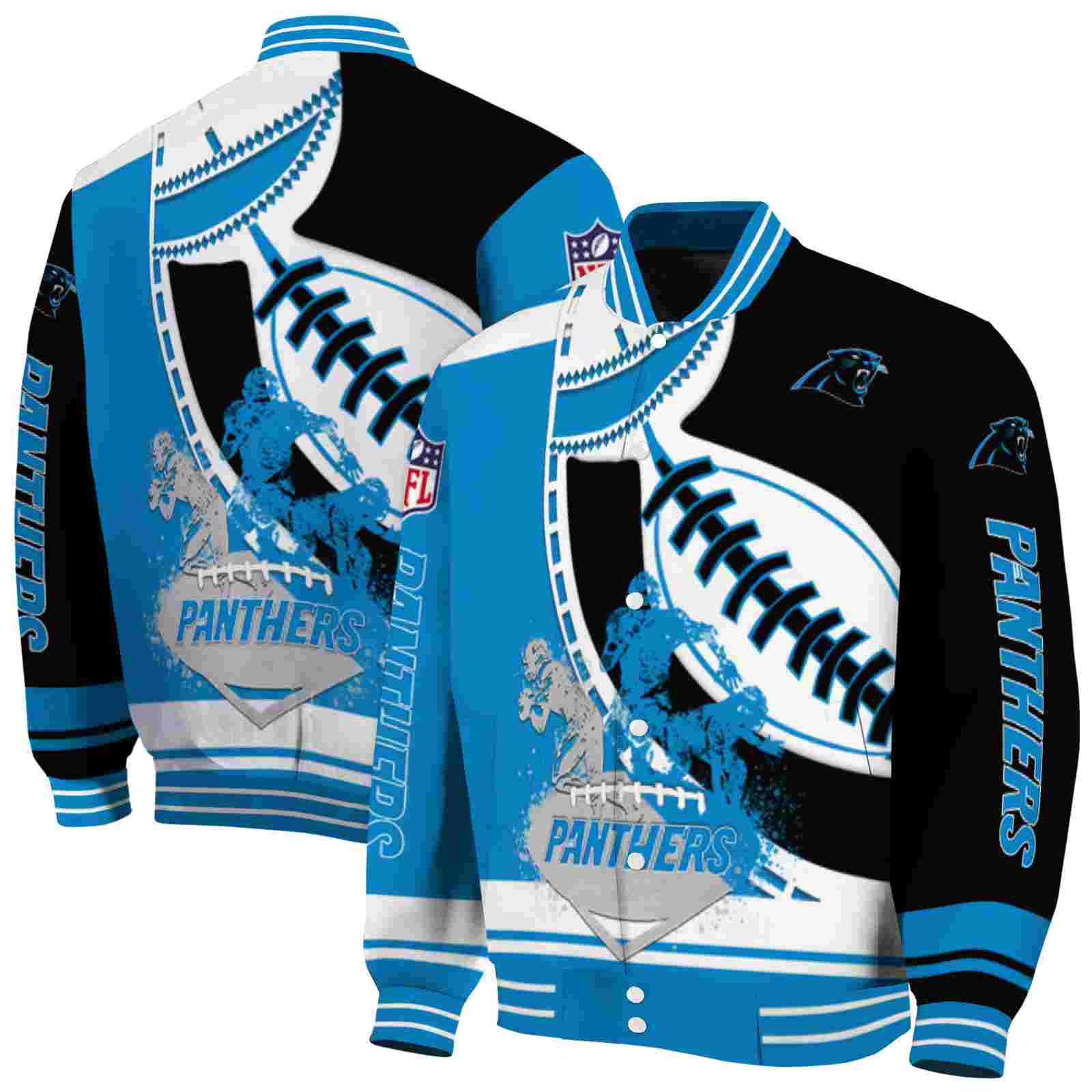 NFL Carolina Panthers Baseball Stitching Black White Custom Baseball Jacket Sport Fans Gear