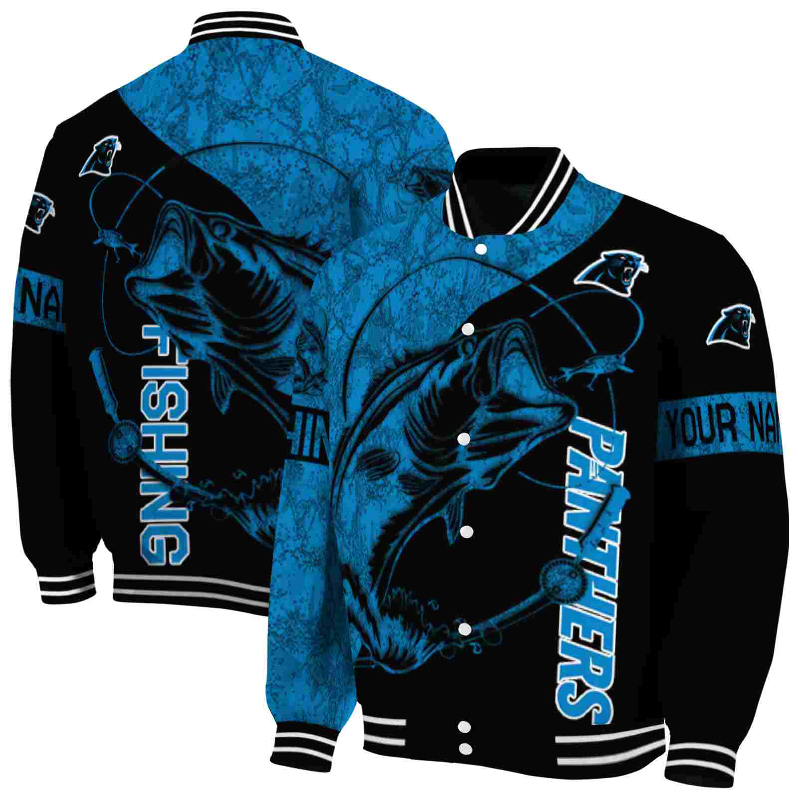 NFL Carolina Panthers Fishing Rod Black Custom Baseball Jacket Sport Fans Gear