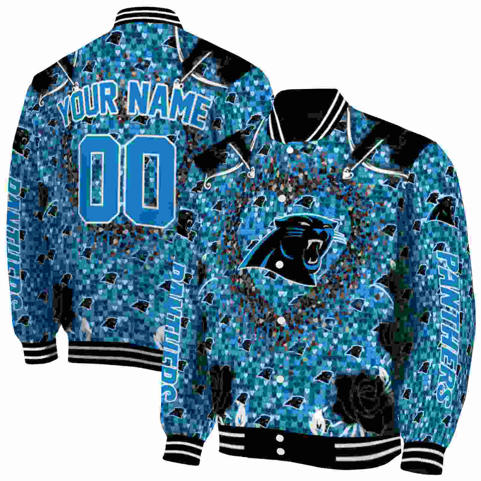 NFL Carolina Panthers Heart Explosion Blue Custom Baseball Jacket Sport Fans Gear