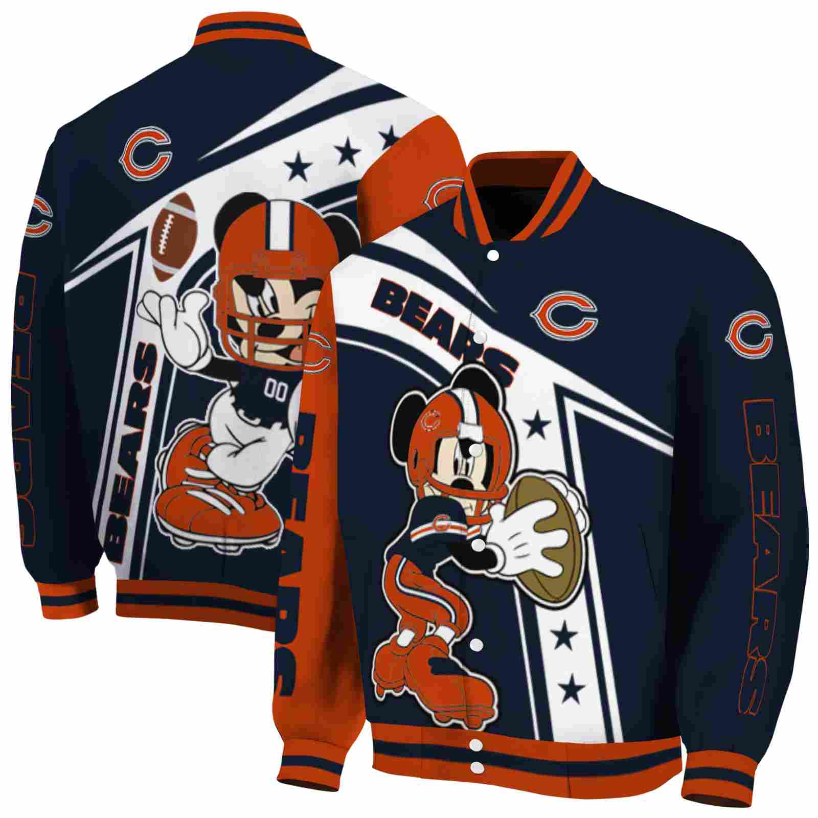 NFL Chicago Bears Mickey Football Blue White Custom Baseball Jacket Sport Fans Gear