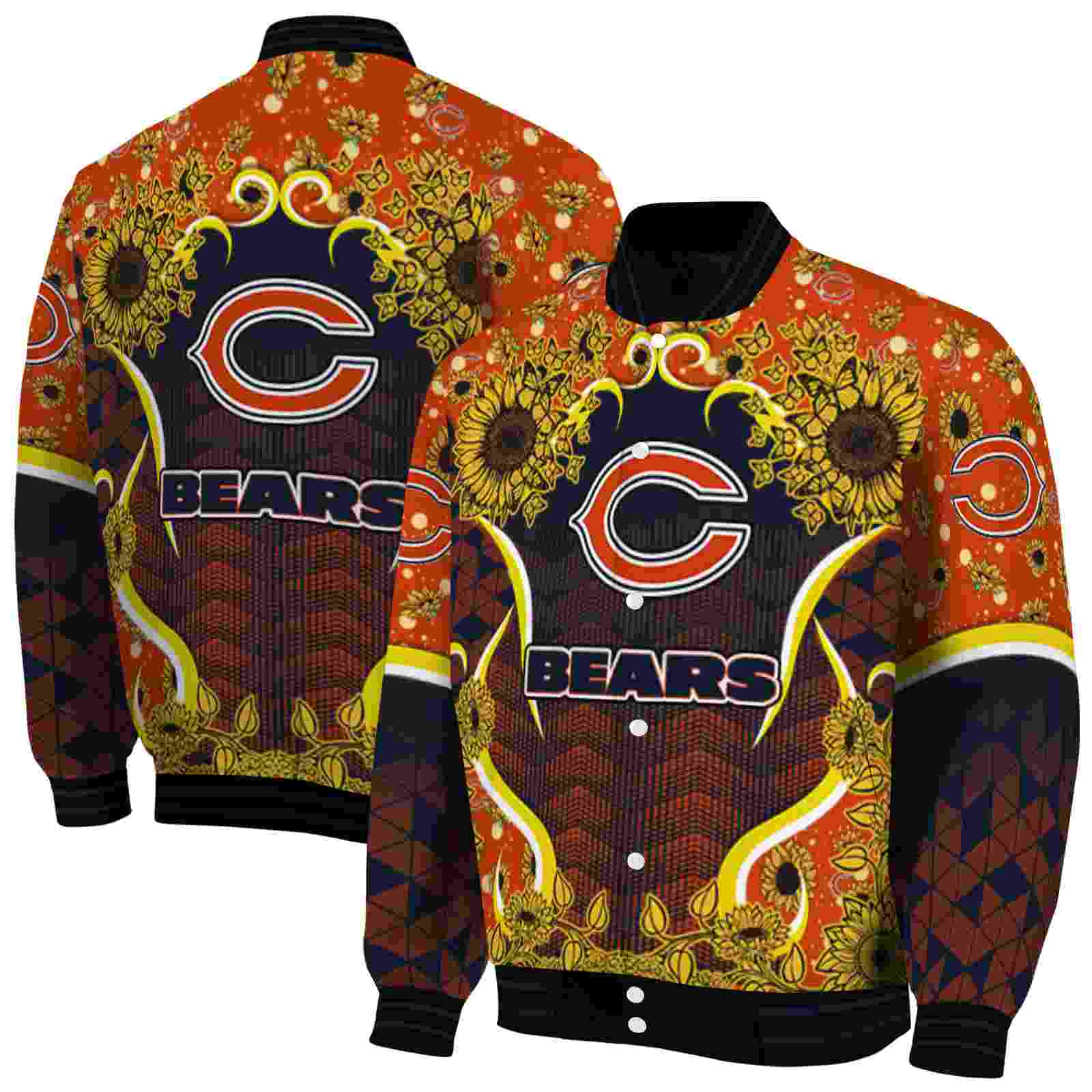 NFL Chicago Bears SuNFL ower Bloom Blue Yellow Custom Baseball Jacket Sport Fans Gear