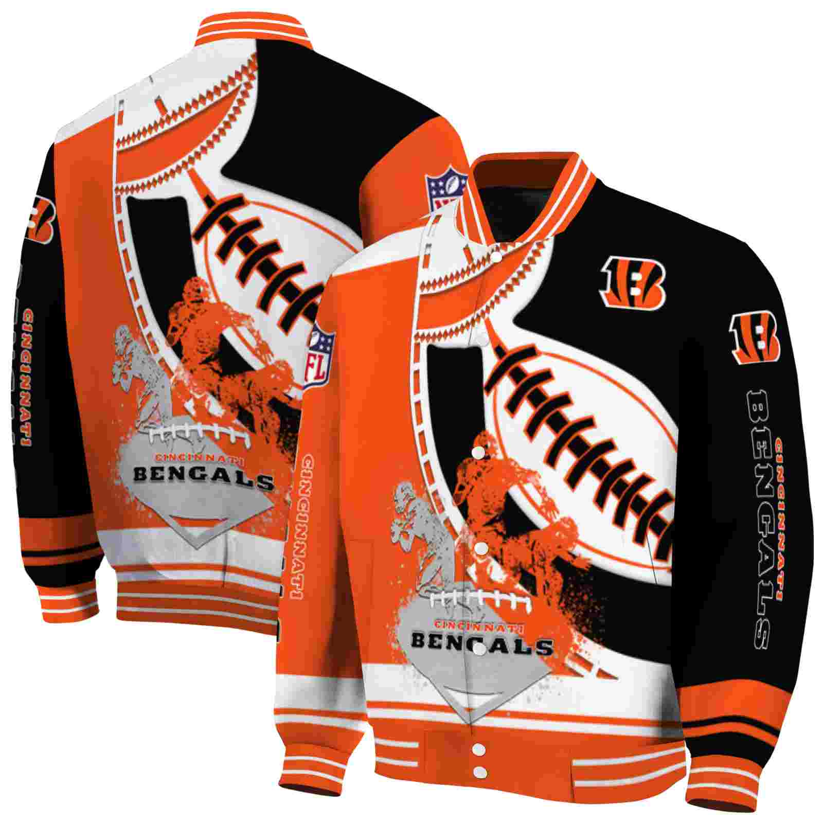 NFL Cincinnati Bengals Baseball Stitching Black White Custom Baseball Jacket Sport Fans Gear