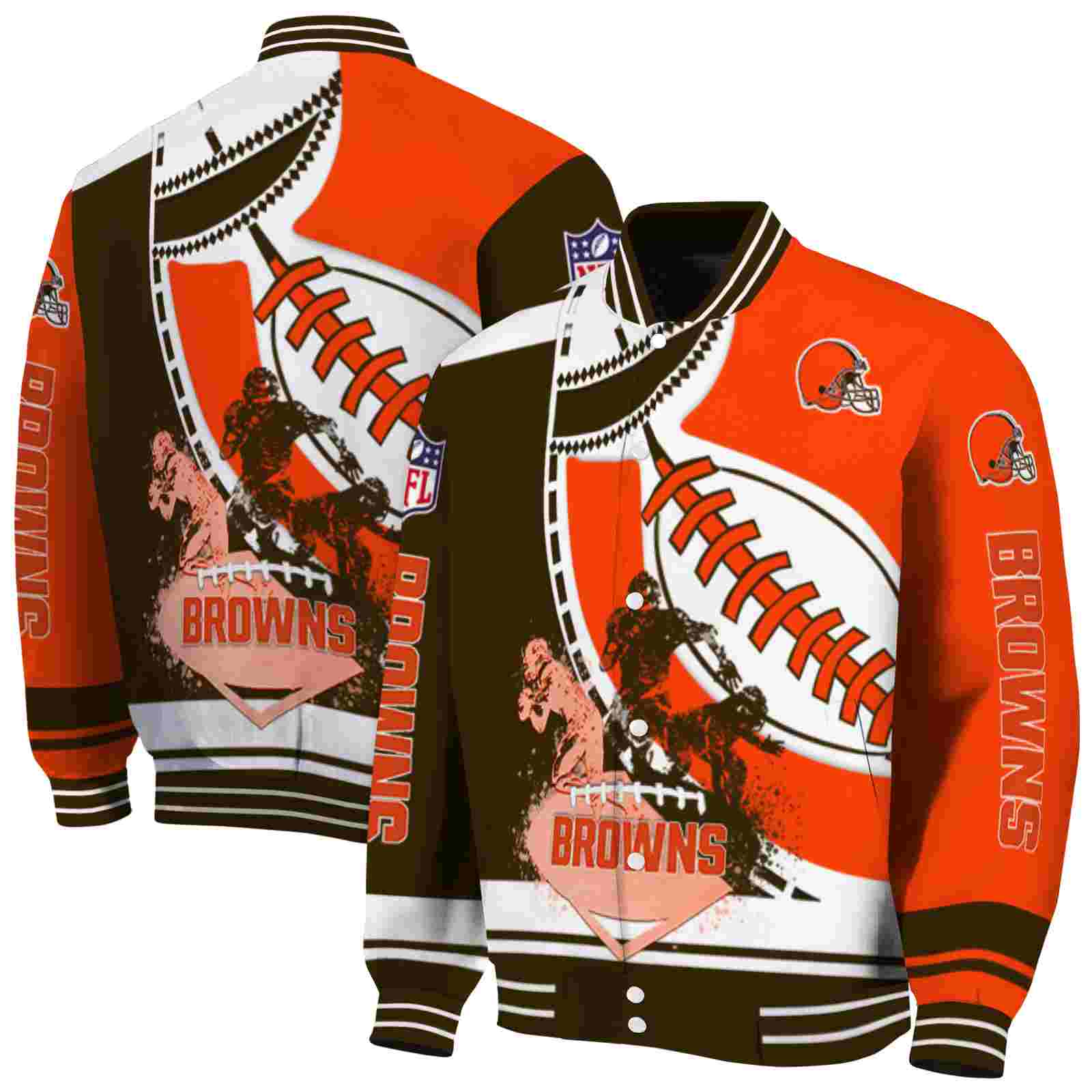 NFL Cleveland Browns Baseball Stitching Orange White Custom Baseball Jacket Sport Fans Gear