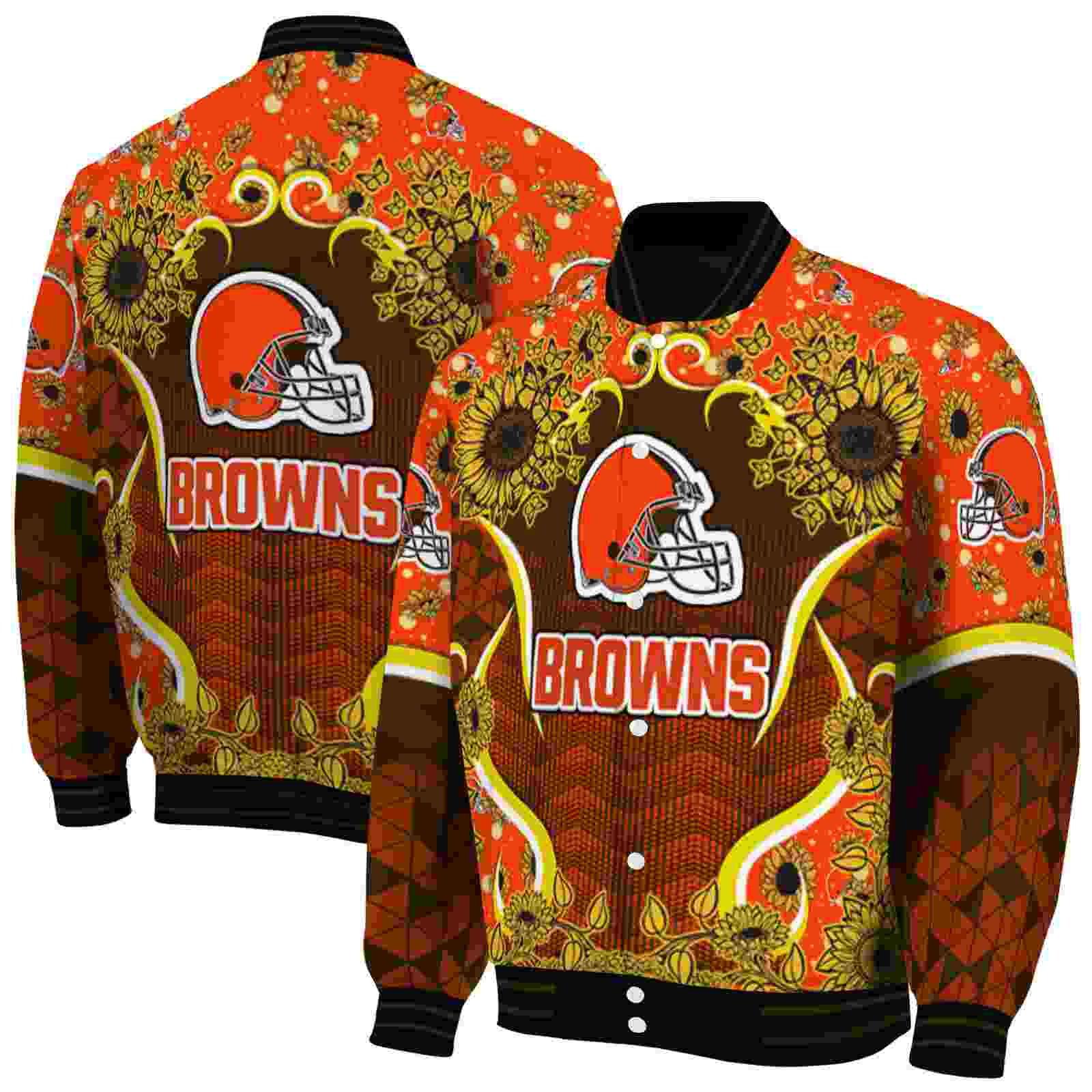 NFL Cleveland Browns SuNFL ower Bloom Brown Yellow Custom Baseball Jacket Sport Fans Gear