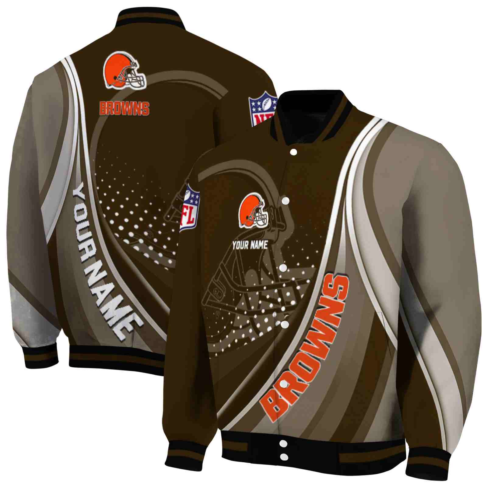 NFL Cleveland Browns Wave Patterns Brown Custom Baseball Jacket Sport Fans Gear