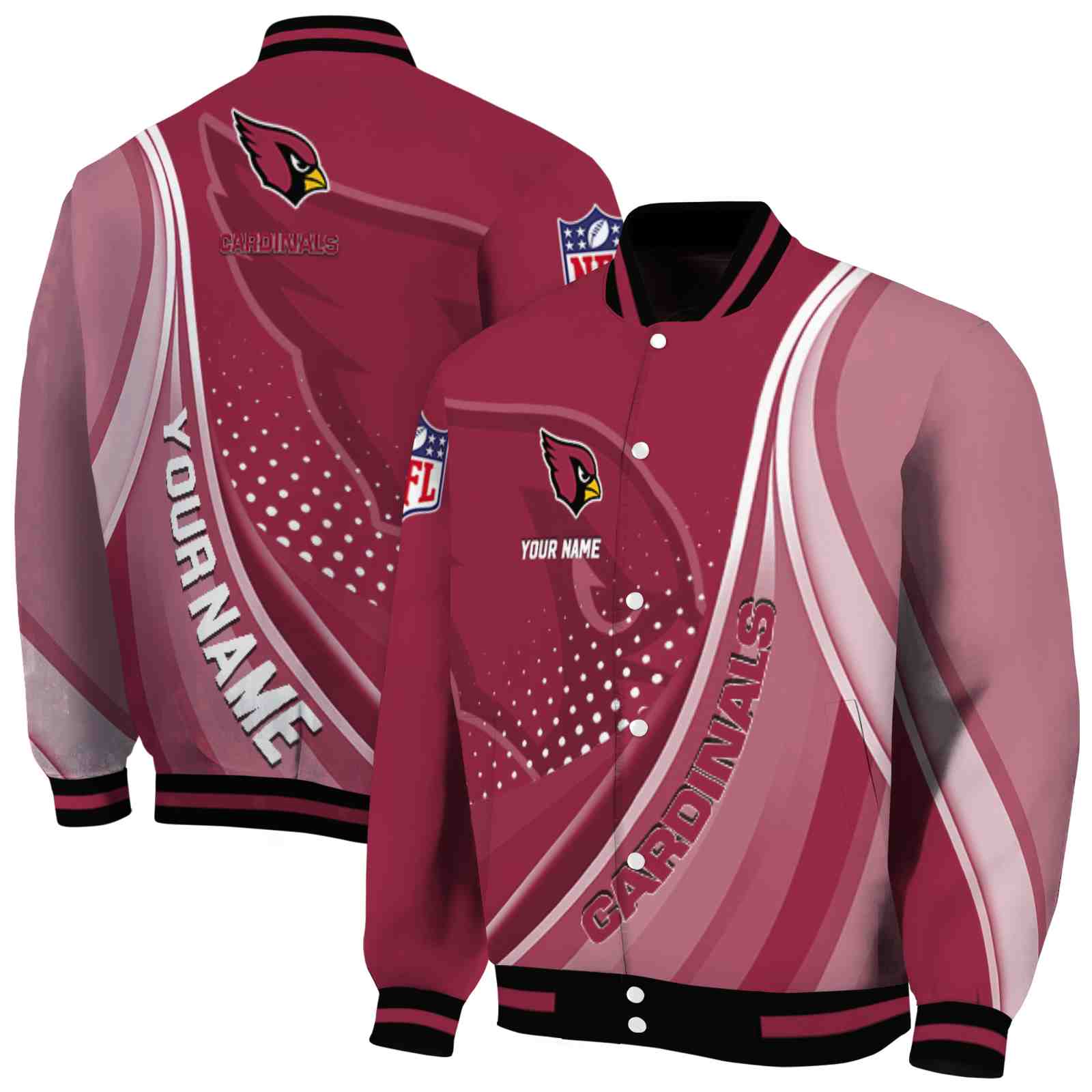 NFL Customized Arizona Cardinals Wave Patterns Red Custom Baseball Jacket Sport Fans Gear
