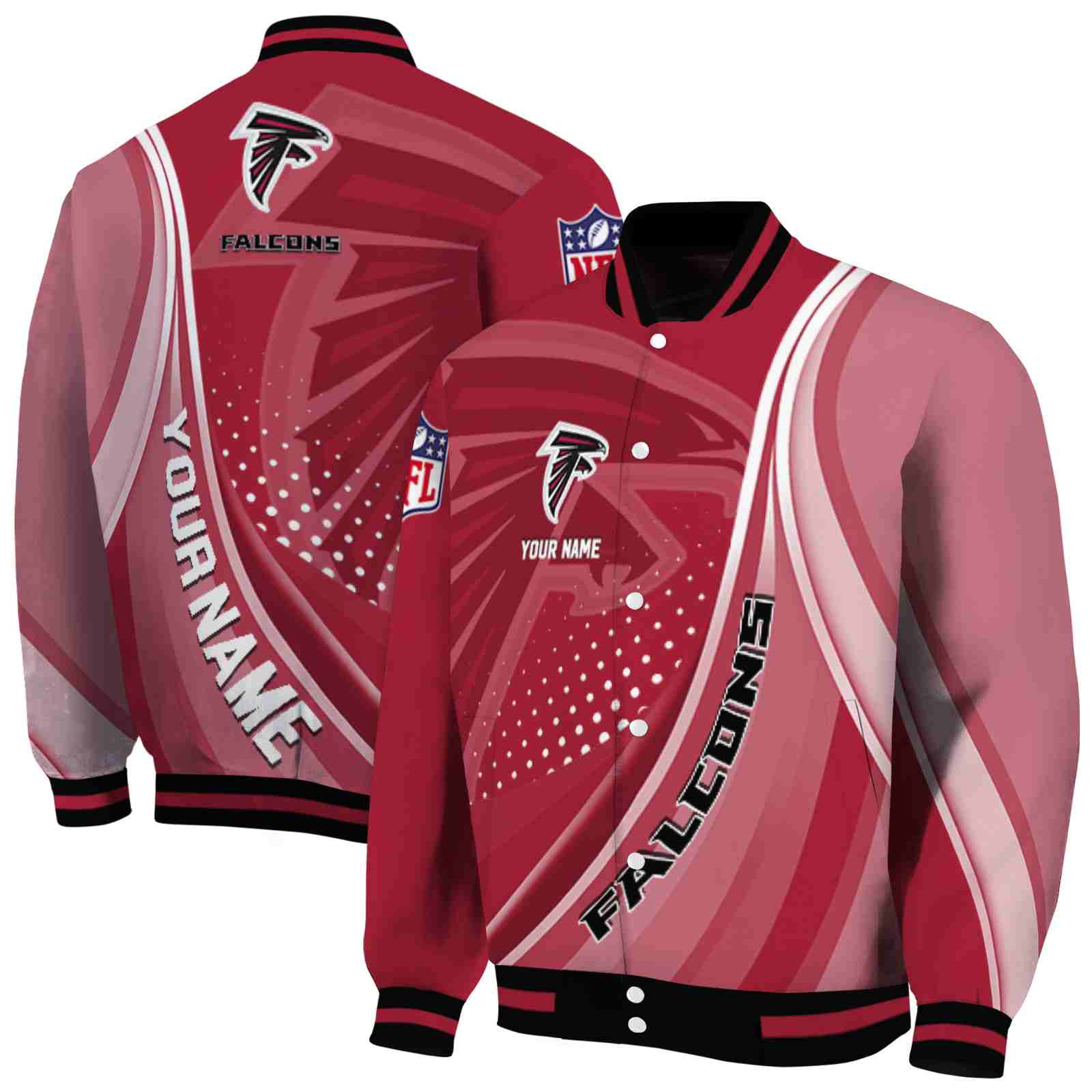 NFL Customized Atlanta Falcons Wave Patterns Red Custom Baseball Jacket Sport Fans Gear
