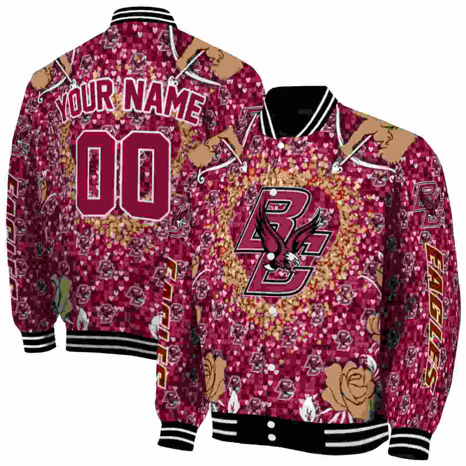 NFL Customized Boston College Eagles Heart Explosion Maroon Custom Baseball Jacket Sport Fans Gear