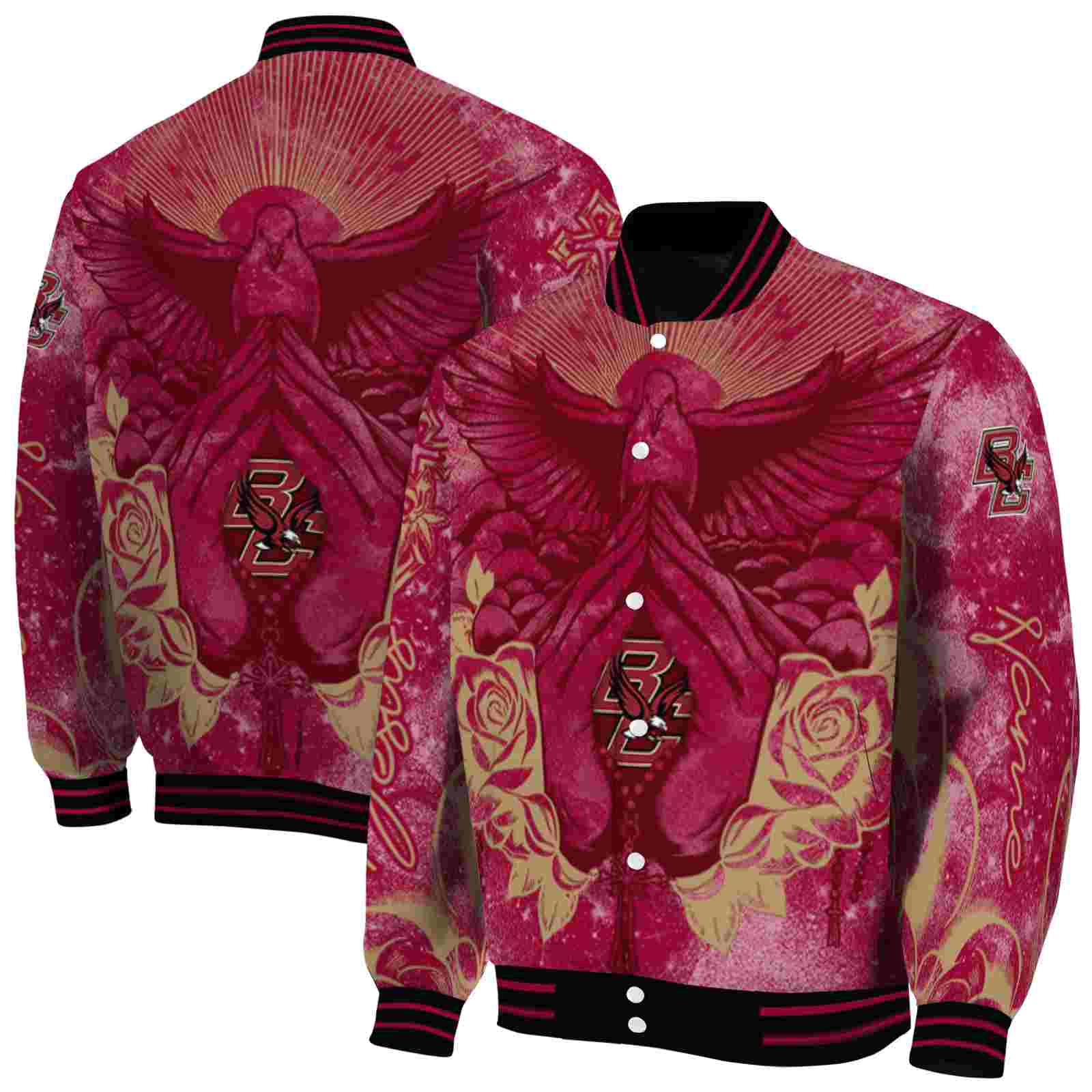 NFL Customized Boston College Eagles Praying Hands Maroon Custom Baseball Jacket Sport Fans Gear