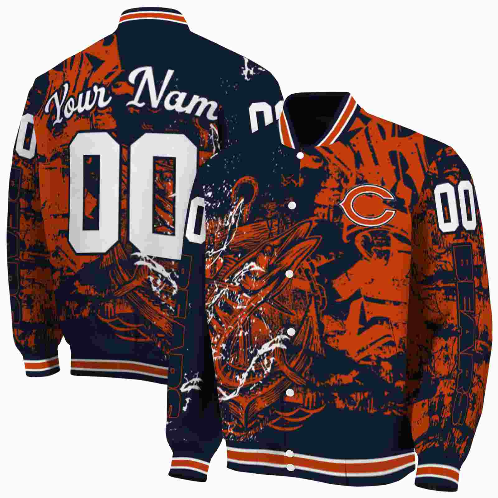 NFL Customized Chicago Bears Fishing Art Blue Custom Baseball Jacket Sport Fans Gear