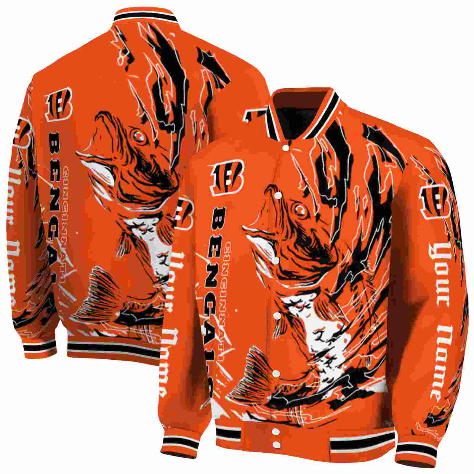NFL Customized Cincinnati Bengals Fishing Passion Orange White Custom Baseball Jacket Sport Fans Gear