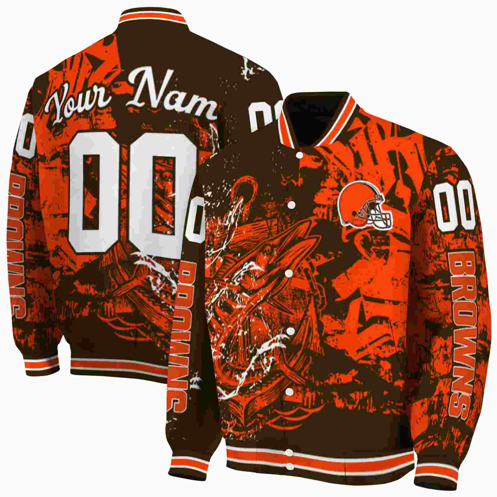 NFL Customized Cleveland Browns Fishing Art Brown Custom Baseball Jacket Sport Fans Gear