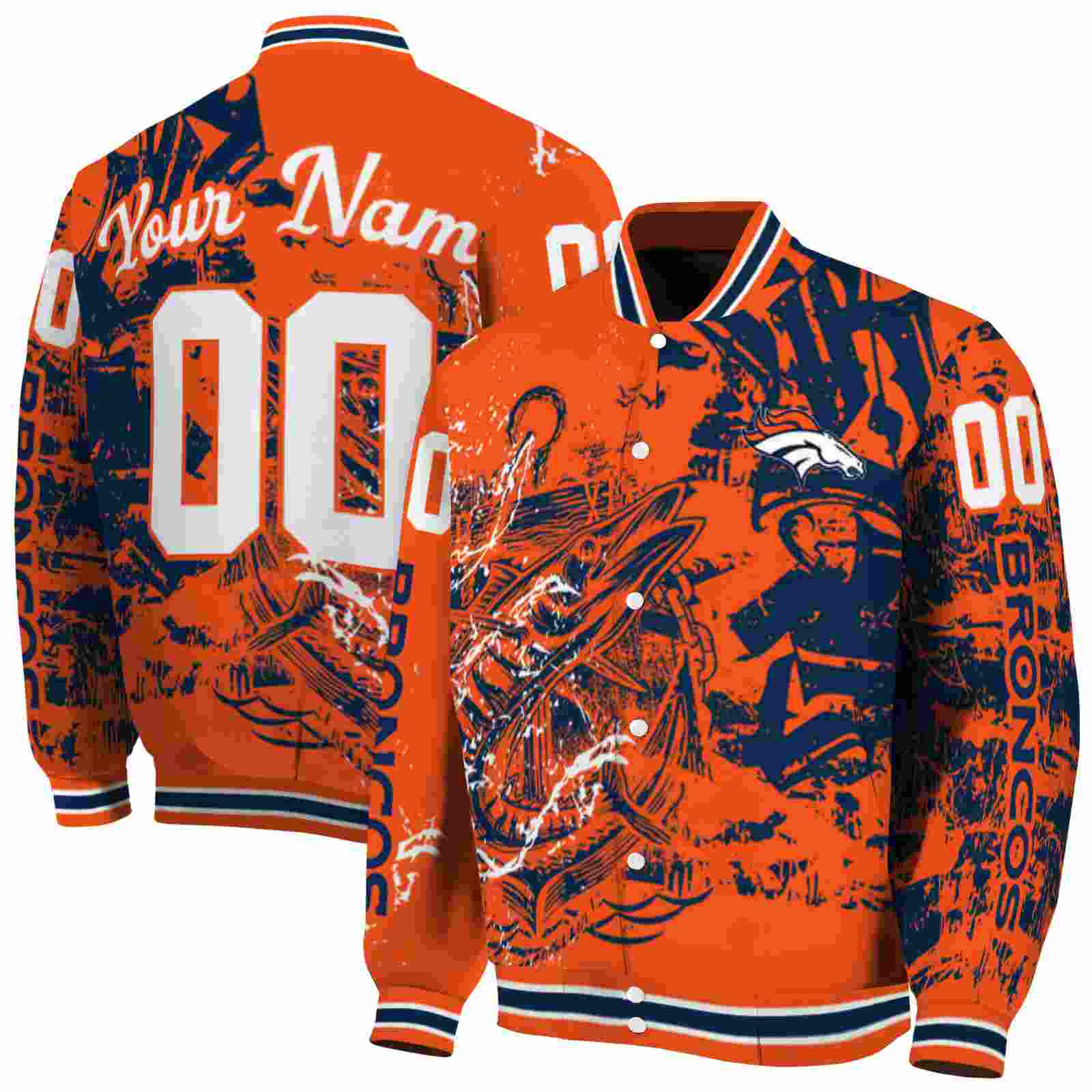 NFL Customized Denver Broncos Fishing Art Orange Custom Baseball Jacket Sport Fans Gear