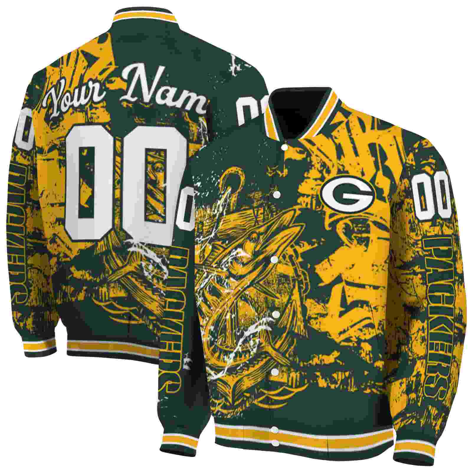 NFL Customized Green Bay Packers Fishing Art Green Custom Baseball Jacket Sport Fans Gear
