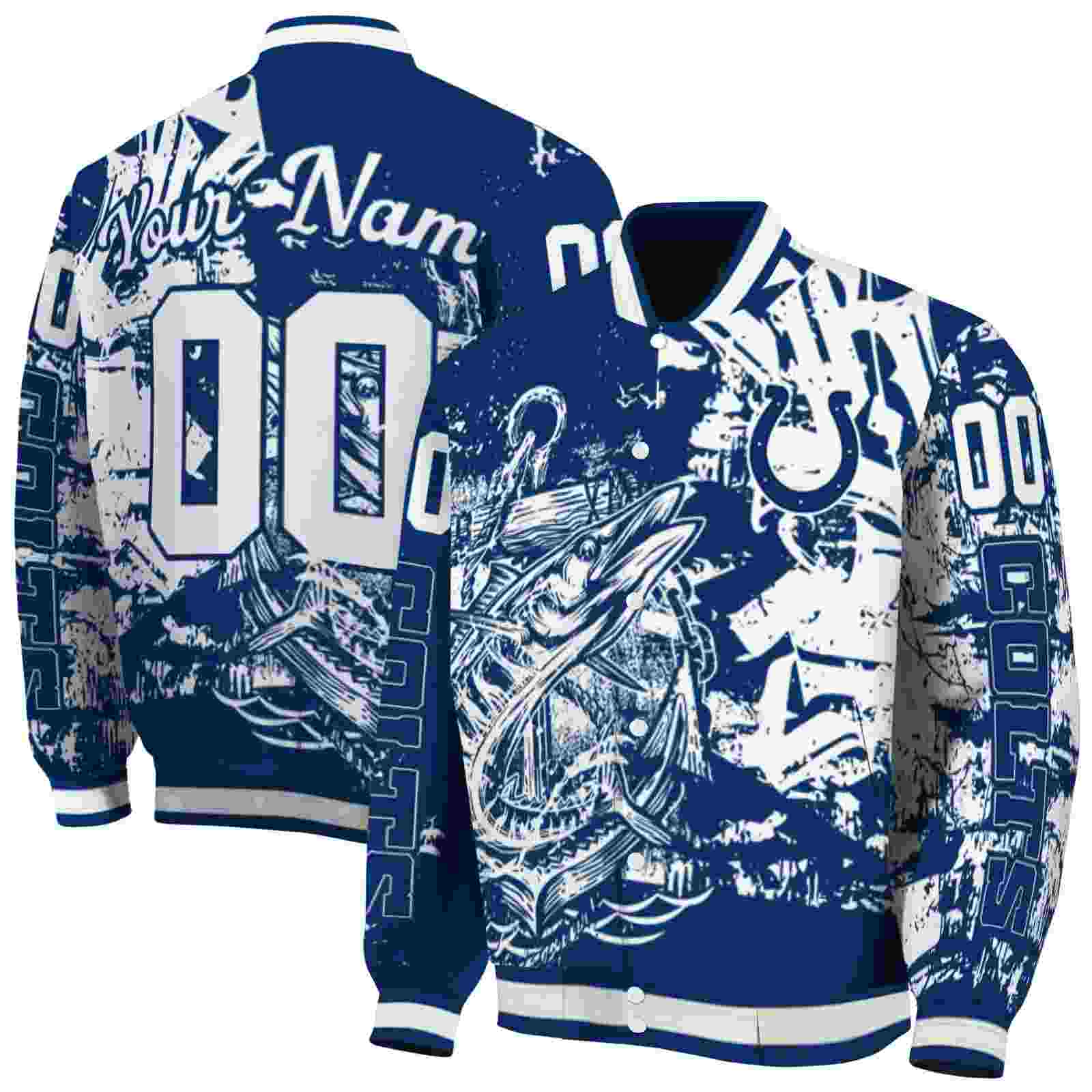 NFL Customized Indianapolis Colts Fishing Art Blue Custom Baseball Jacket Sport Fans Gear