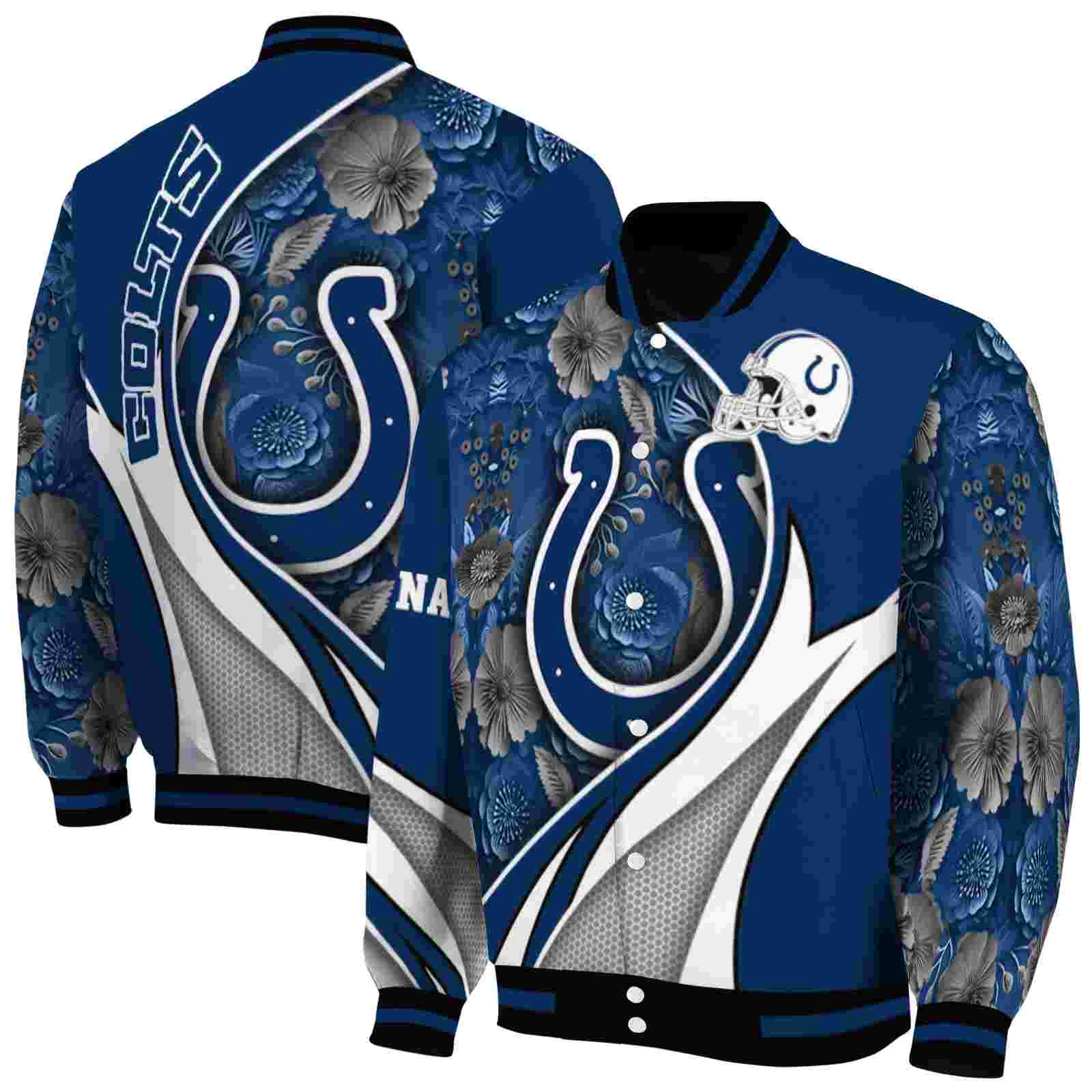 NFL Customized Indianapolis Colts Floral Print Blue Custom Baseball Jacket Sport Fans Gear