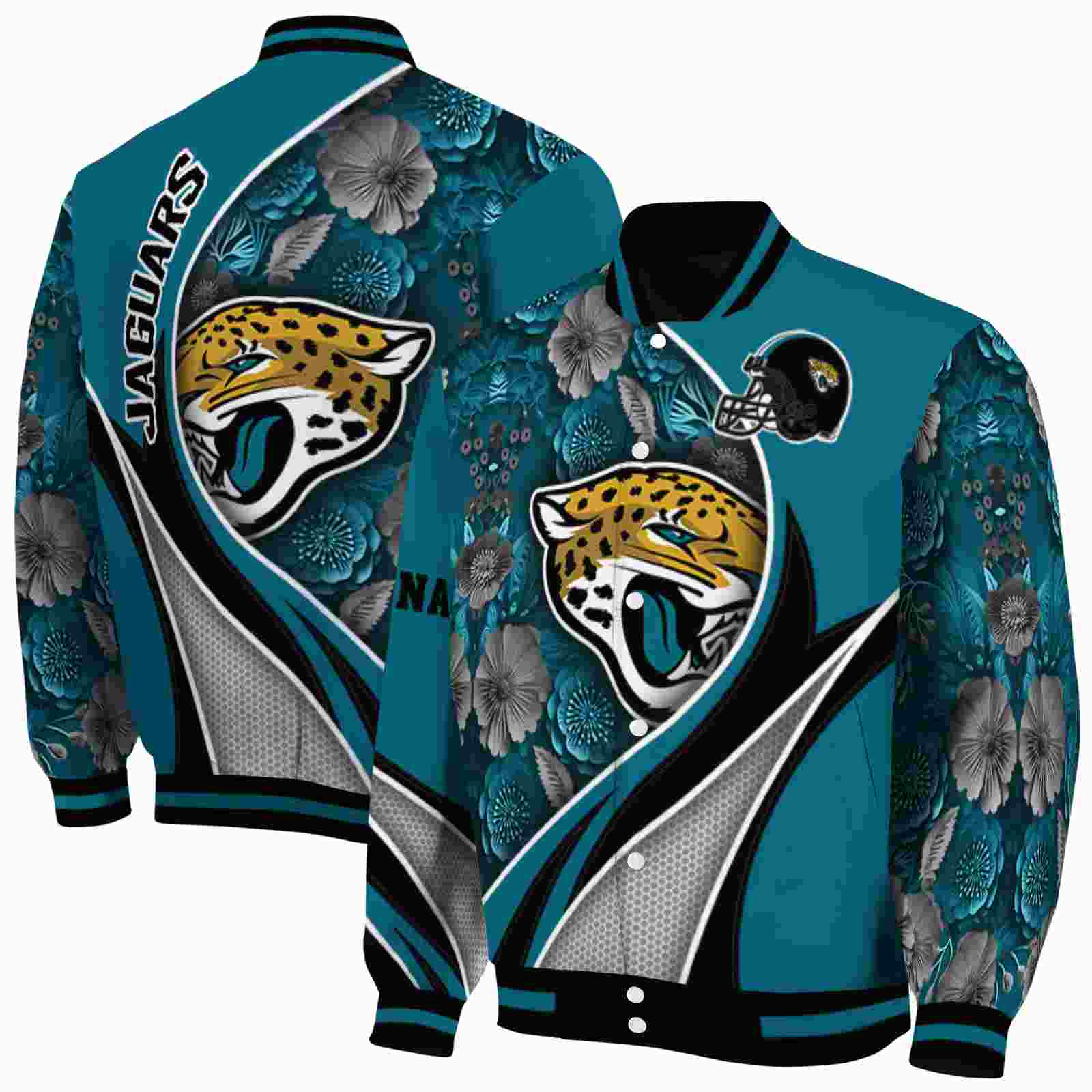 NFL Customized Jacksonville Jaguars Floral Print Teal Custom Baseball Jacket Sport Fans Gear