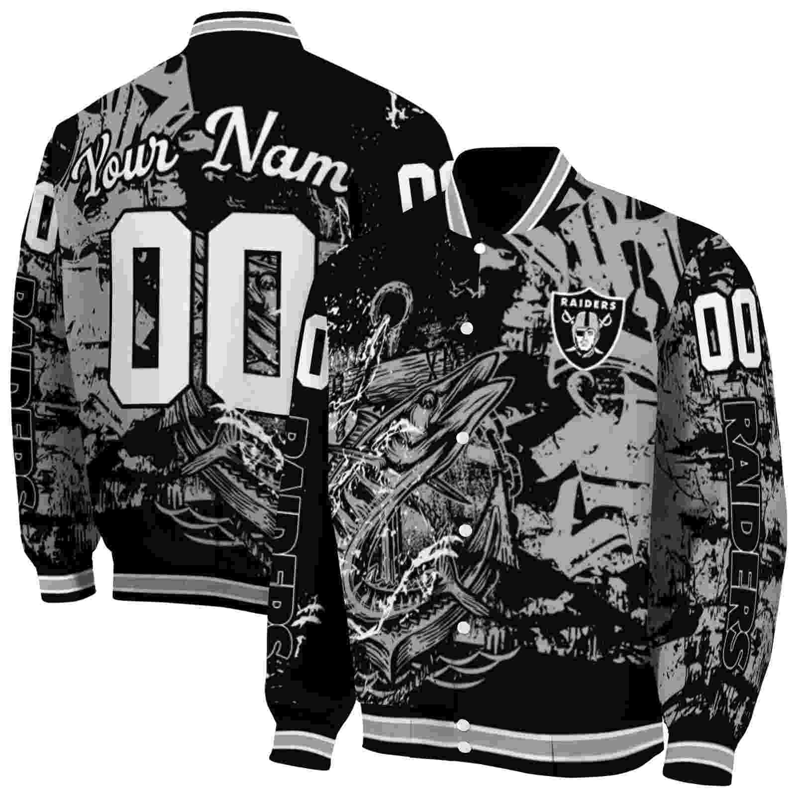 NFL Customized Las Vegas Raiders Fishing Art Black Custom Baseball Jacket Sport Fans Gear