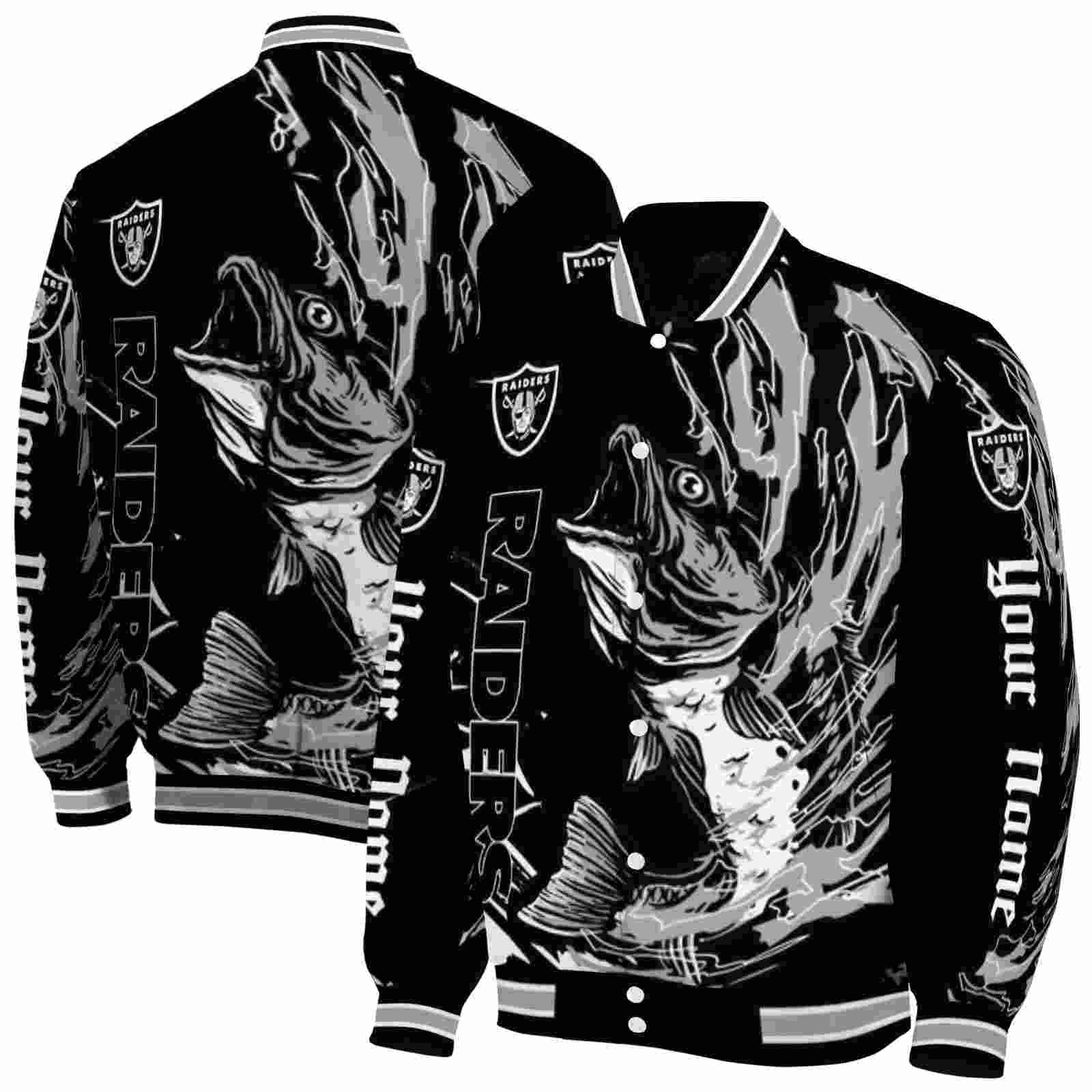 NFL Customized Las Vegas Raiders Fishing Passion Black White Custom Baseball Jacket Sport Fans Gear