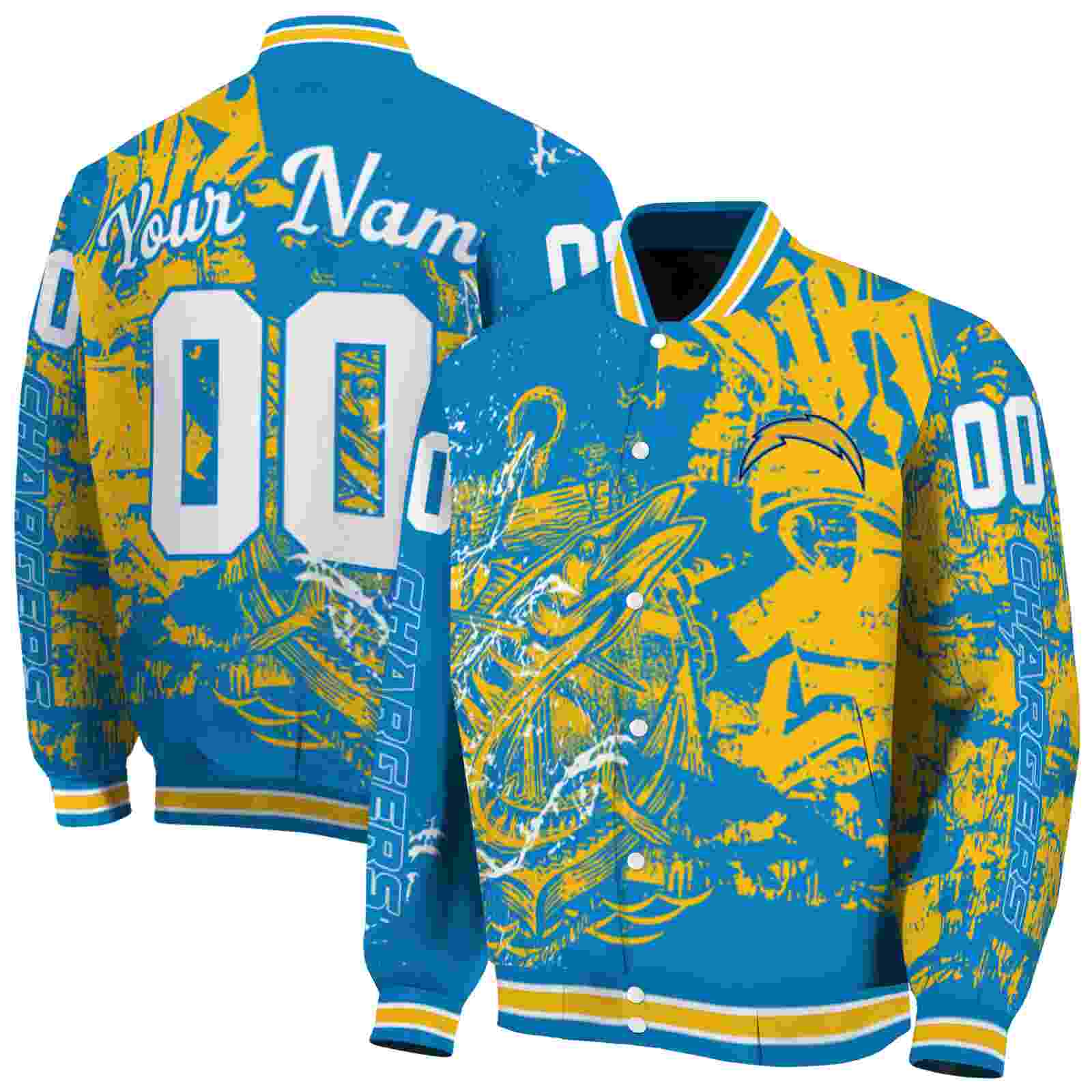 NFL Customized Los Angeles Chargers Fishing Art Blue Custom Baseball Jacket Sport Fans Gear