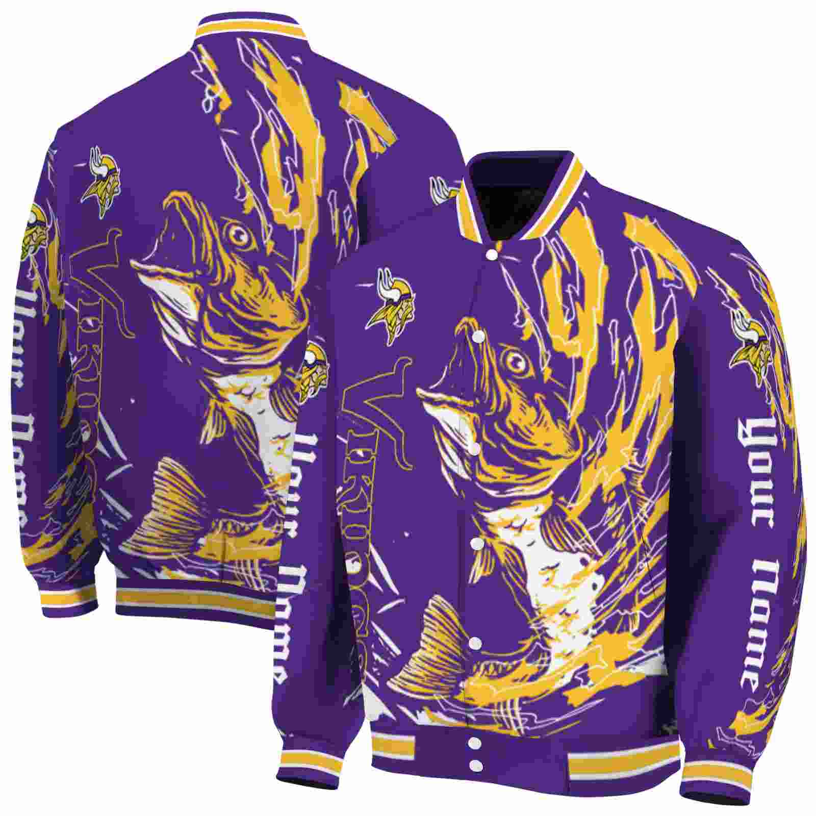 NFL Customized Minnesota Vikings Fishing Passion Purple White Custom Baseball Jacket Sport Fans Gear