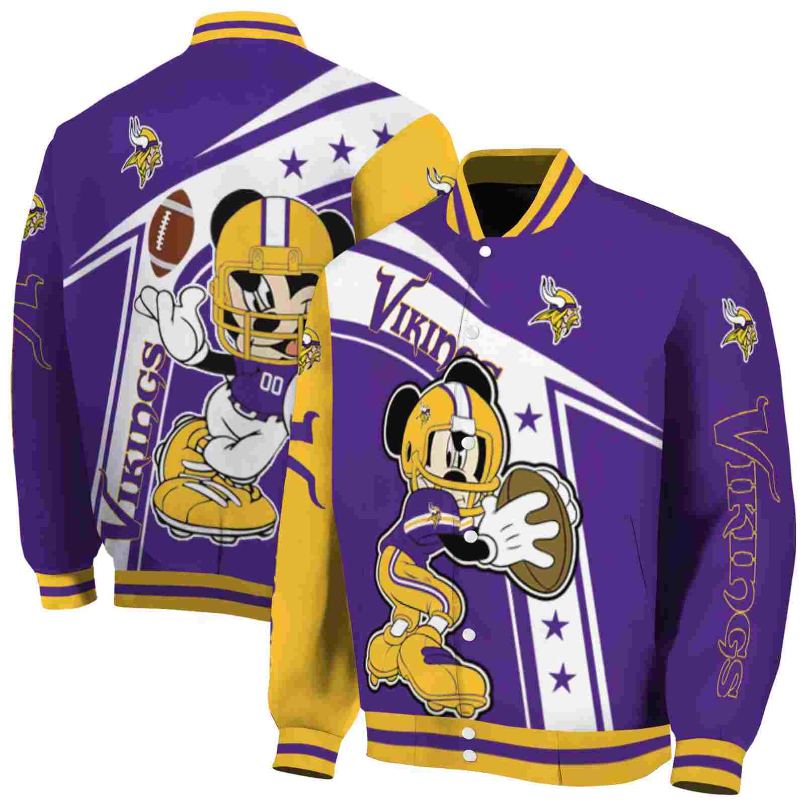NFL Customized Minnesota Vikings Mickey Football Purple White Custom Baseball Jacket Sport Fans Gear