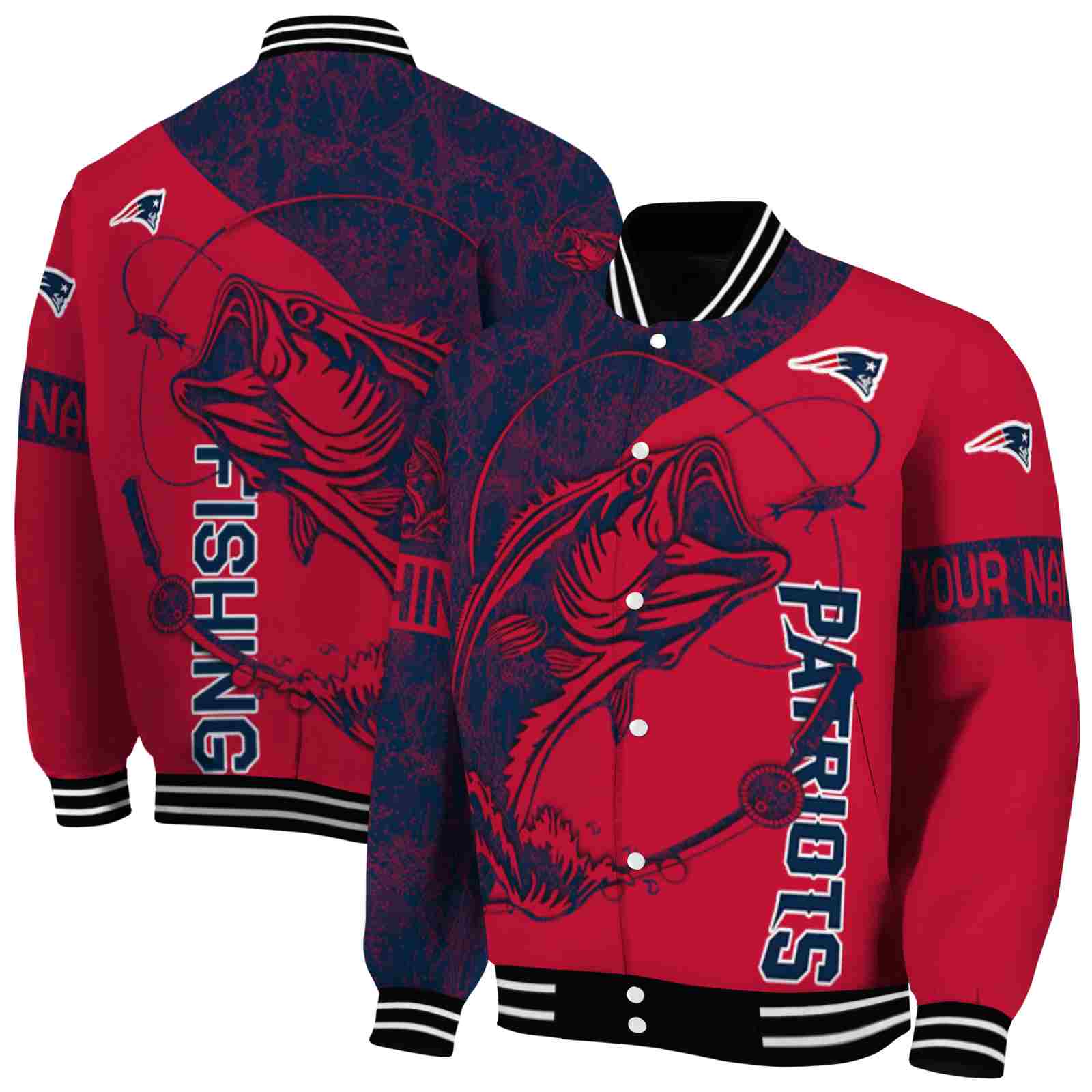 NFL Customized New England Patriots Fishing Rod Red Custom Baseball Jacket Sport Fans Gear