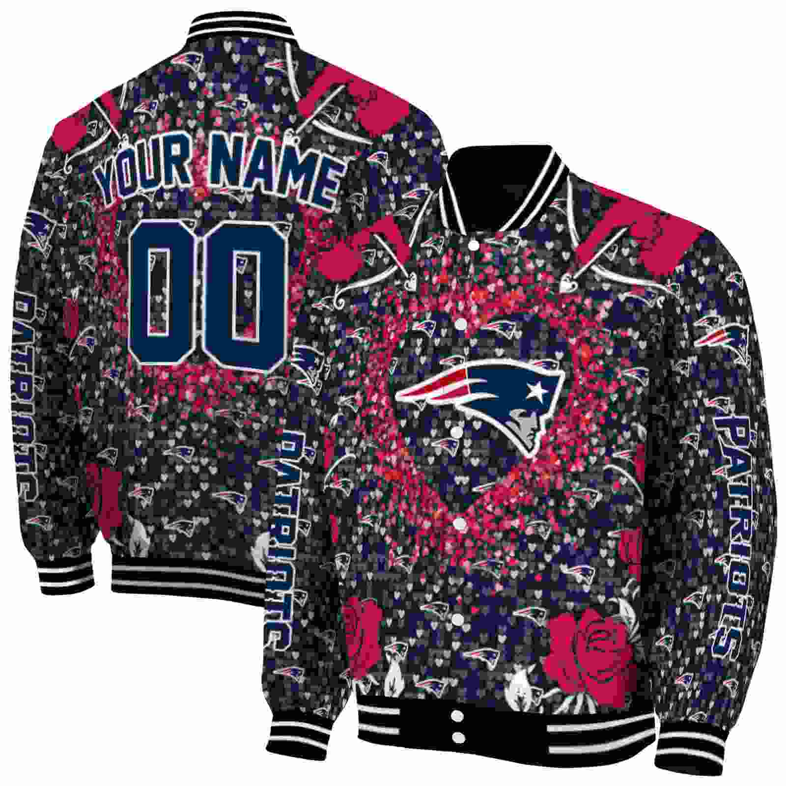 NFL Customized New England Patriots Heart Explosion Blue Custom Baseball Jacket Sport Fans Gear
