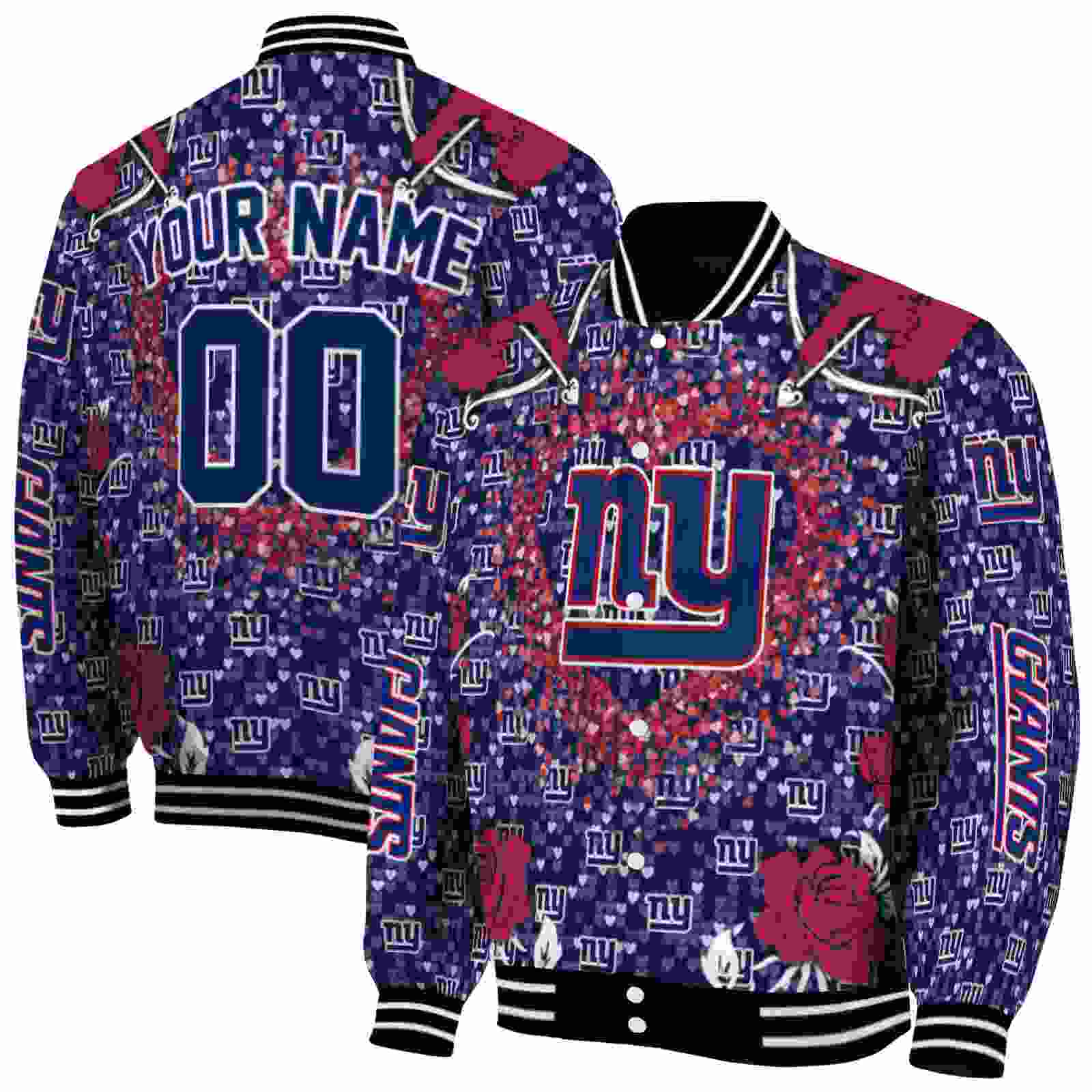 NFL Customized New York Giants Heart Explosion Blue Custom Baseball Jacket Sport Fans Gear