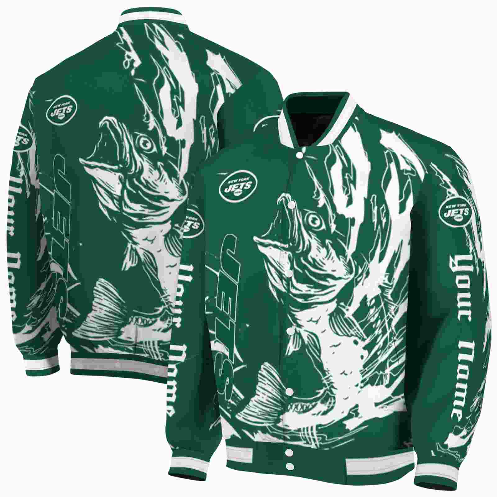 NFL Customized New York Jets Fishing Passion Green White Custom Baseball Jacket Sport Fans Gear