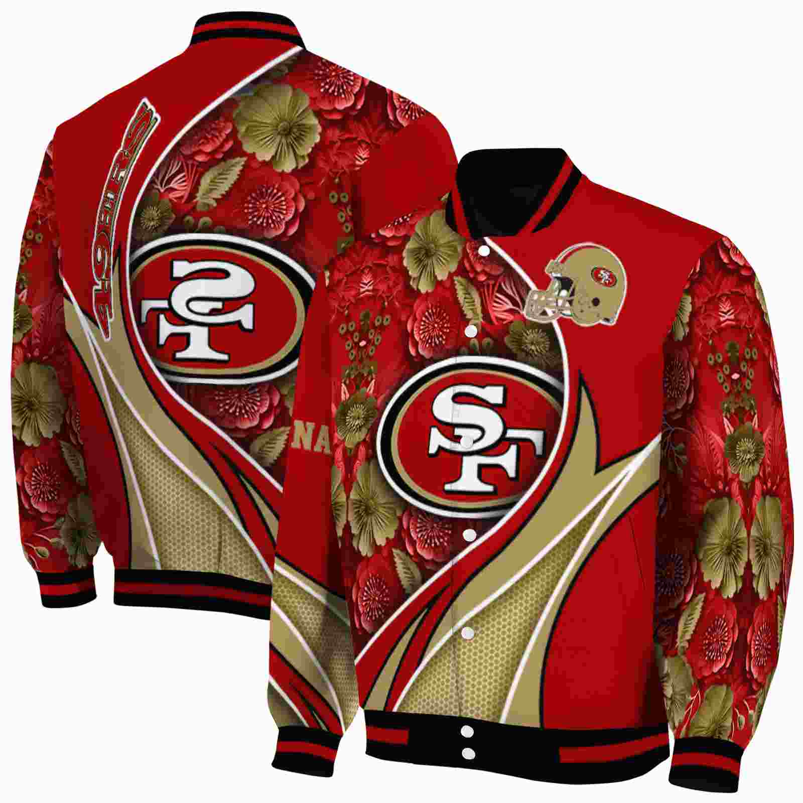 NFL Customized San Francisco 49ers Floral Print Red Custom Baseball Jacket Sport Fans Gear