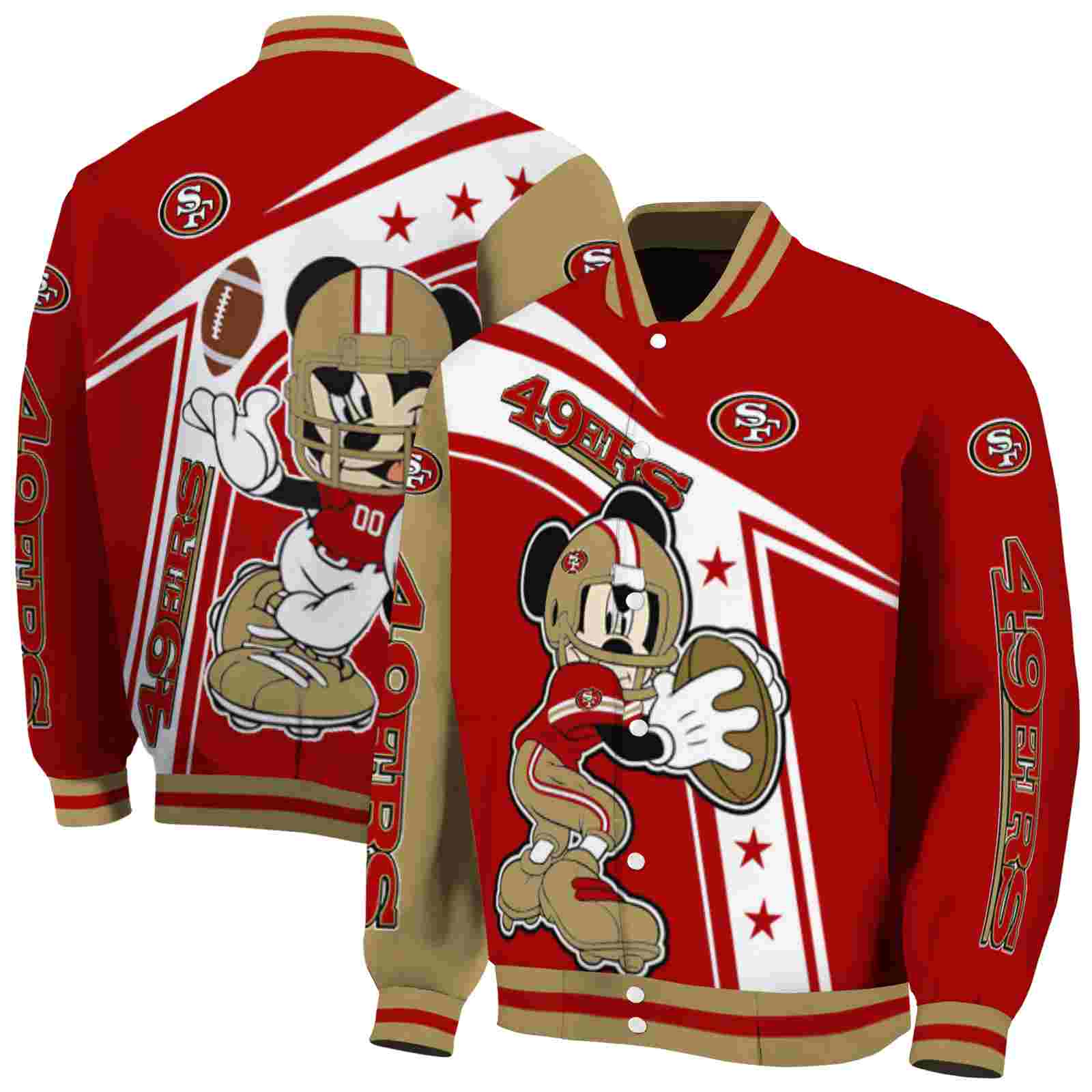 NFL Customized San Francisco 49ers Mickey Football Red White Custom Baseball Jacket Sport Fans Gear